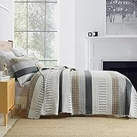 Vista 3 de Y-PLWOMEN King Quilts - 100% Cotton Reversible Farmhouse Striped Bedspread, Lightweight Cozy Modern Country Bedding for All Seasons, Brown Grey, 3