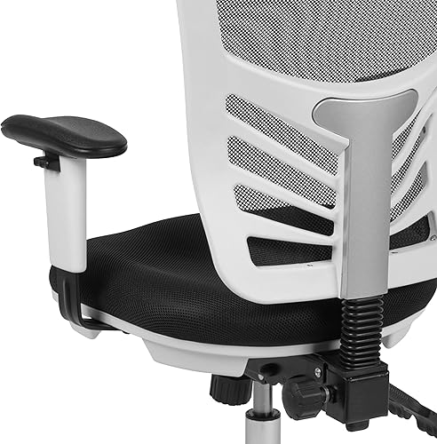 Miniatura 13 de Flash Furniture Nicholas - Silla de oficina ejecutiva, ergonómica y giratoria, multifuncional, malla negra con brazos ajustables y estructura blanca