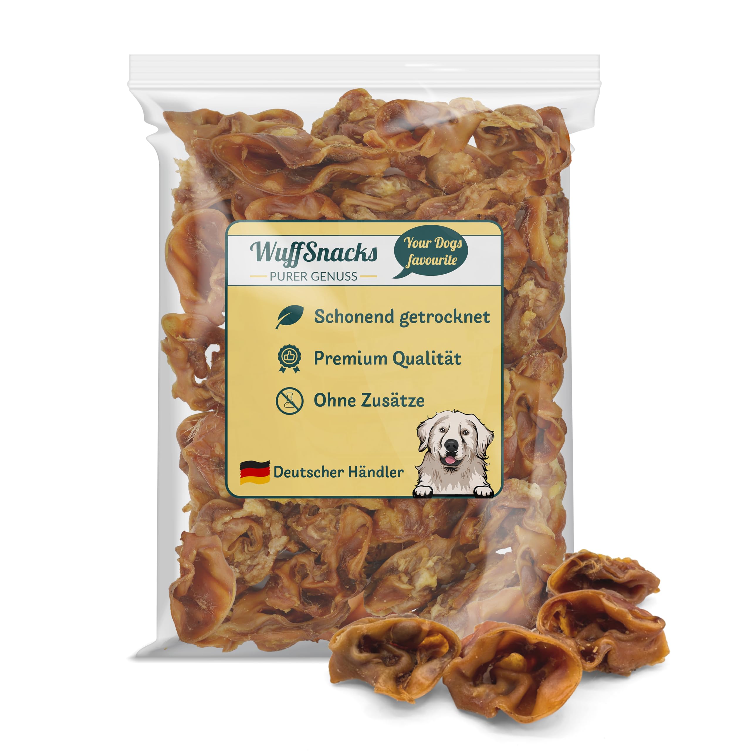 Conchas de cerdo secas para perros, 1 kg, 100% cerdo, masticables, comida para perros, barf, golosinas de Wuffsnacks