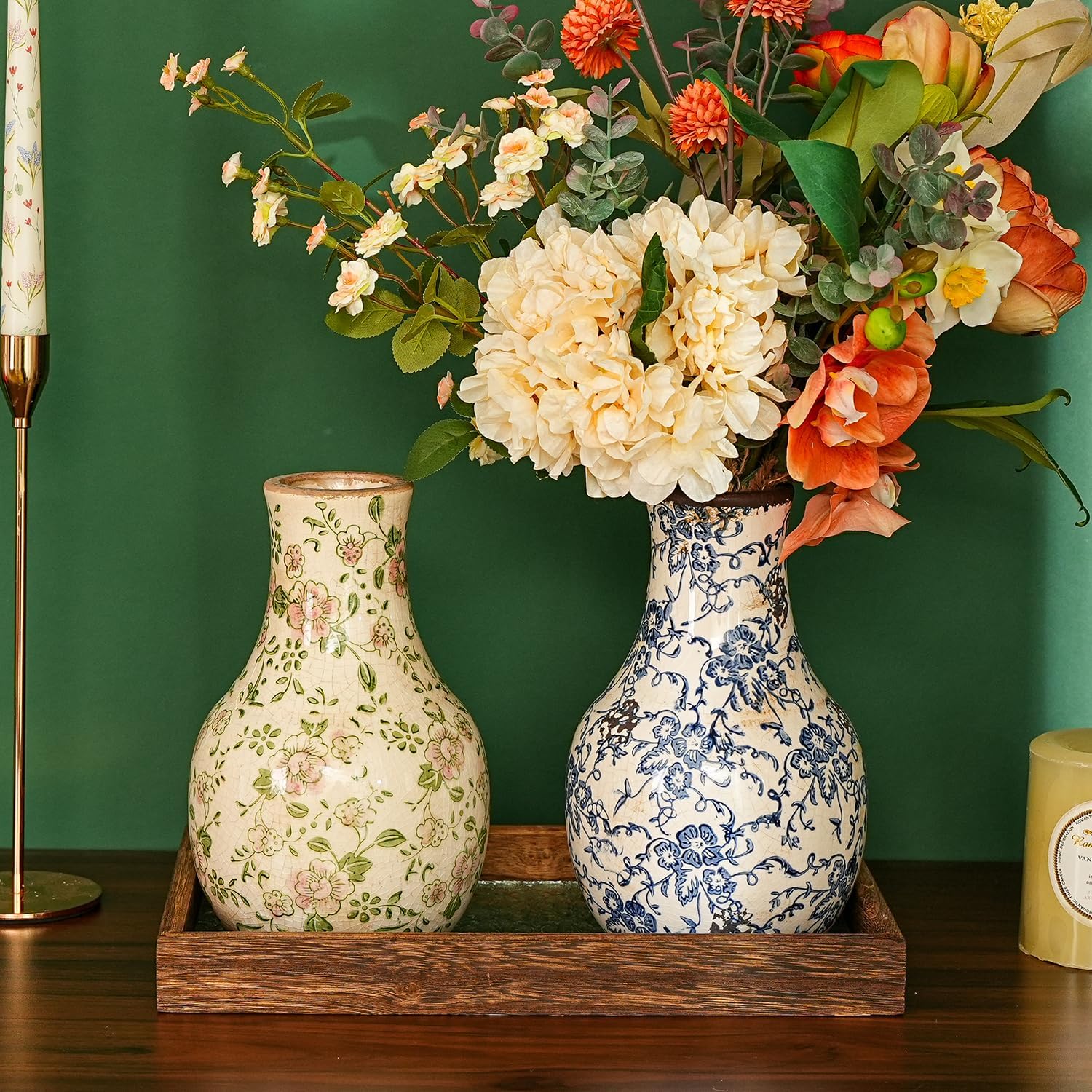 Sungmor Blue and White Ceramic Flower Vase, Vintage Ice Cracked Glaze Porcelain Vase, Pretty Centerpieces Flower Arrangement Vase for Home Decor, 8.2 Inch Decorative Vases for Table, Shelf, Mantel - Image 7