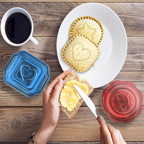 Miniatura 5 de Cortador y sellador de sándwiches, 6 piezasjuego de sándwiches desoxidante de grado alimenticio para niños, lonchera y caja Bento (cuadrado azul)