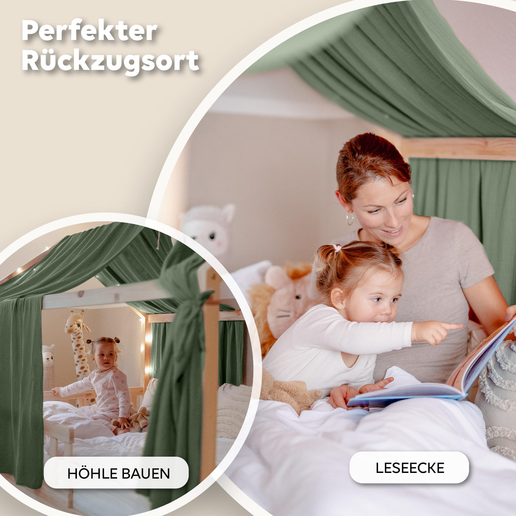 lilimaus Hausbett Himmel 100% Baumwolle Musselin Stoffhimmel für Kinderbett Deko Mädchen Jungen