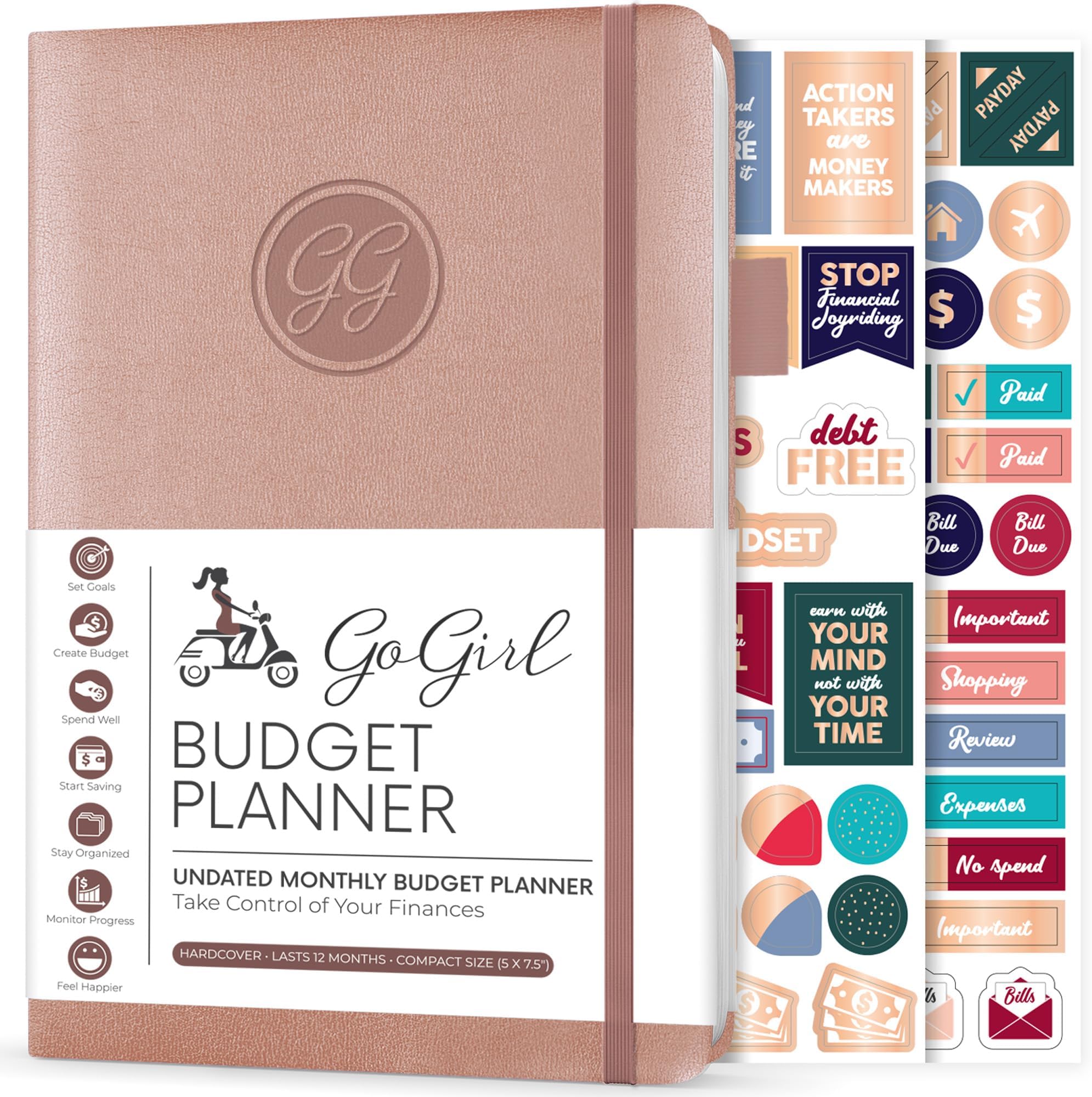 GoGirl Budget Planner - Monthly Financial Planner Organizer Budget Book. Expense Tracker Notebook Journal to Control Your Money. Undated - Start Any Time Compact (5.3" x 7.7") - Smaller than A5