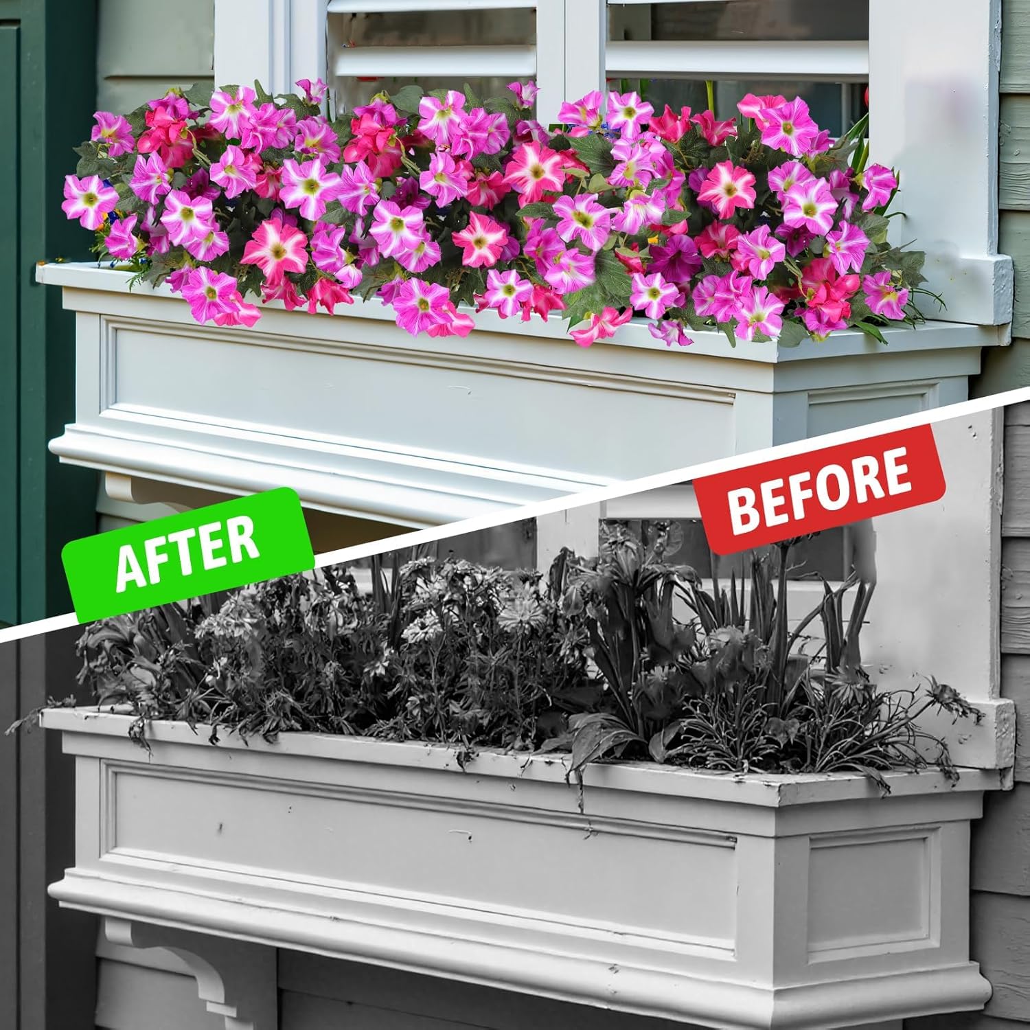 Alotiki Artificial Fake Flowers for Outdoor Decoration,4 Pcs Faux Petunias Flowers UV Resistant Silk for Porch Yard Garden Home Indoor Decor(Purple Red)