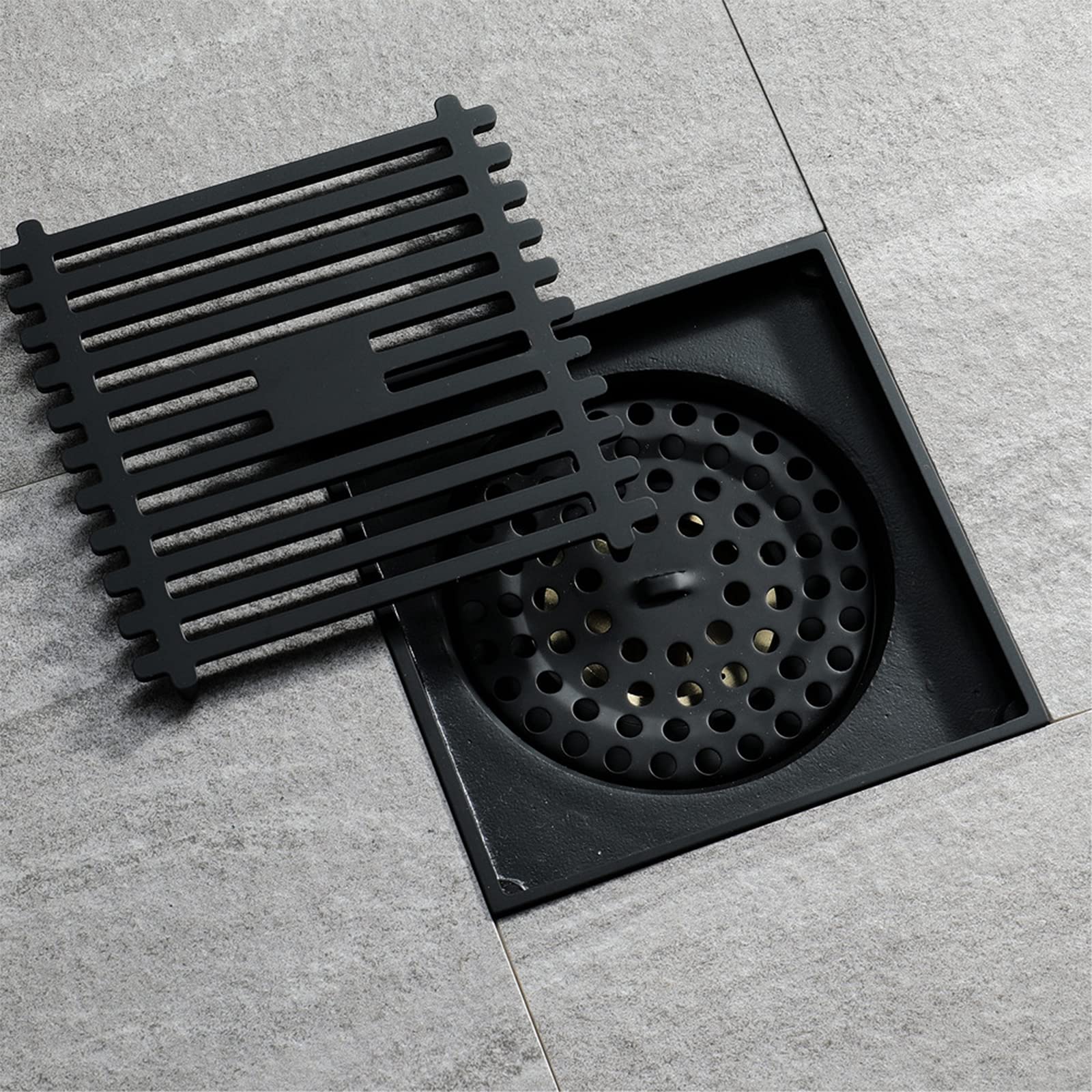 Desagüe de suelo empotrado de acero inoxidable, Desagüe de suelo ducha cuadrado 4 pulgadas latón negro