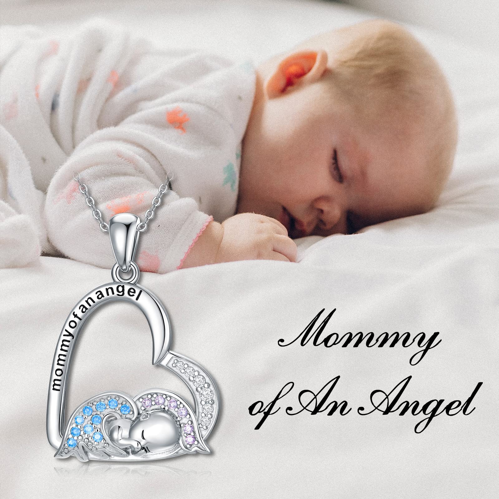 Mommy of Angel - Collana in argento Sterling con aborto spontaneo per mamma e cuore, Argento sterling