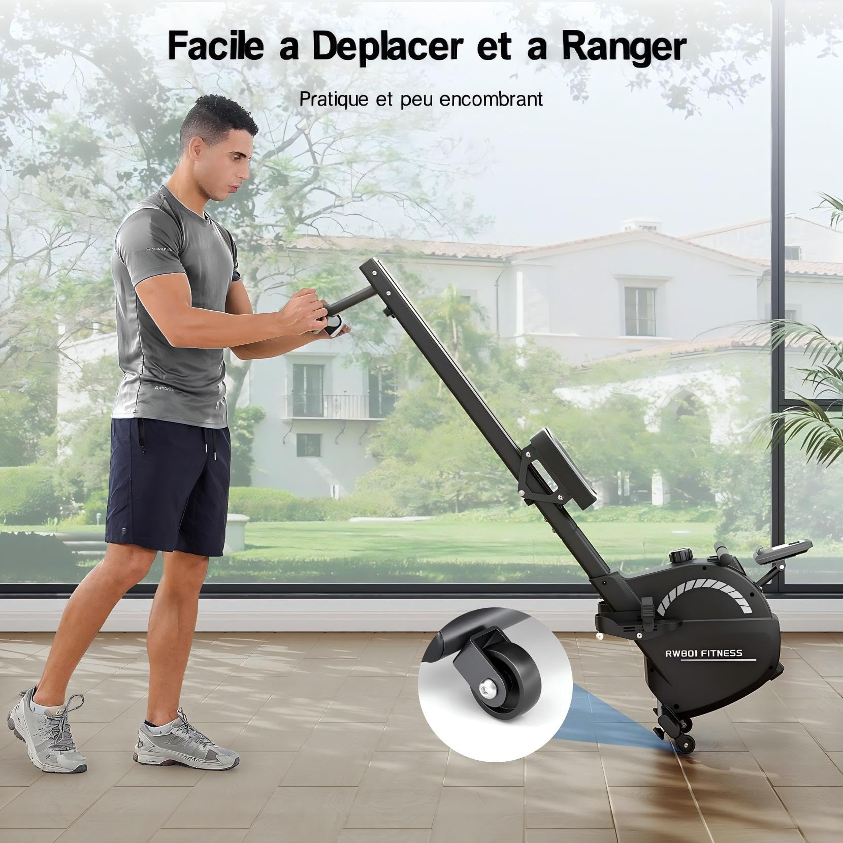 Rameur Pliable Magnétique 16 Niveaux Résistance Silencieux avec APP Support Tablette