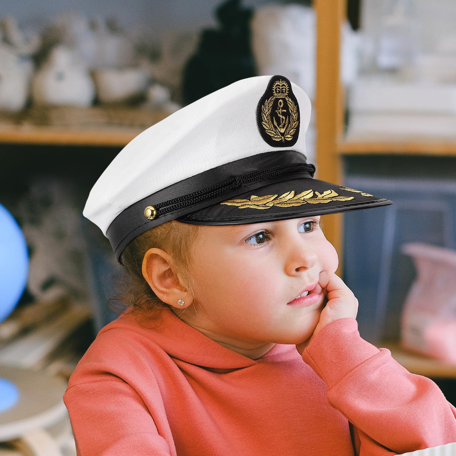 NOLITOY Gorra de Capitán Talla M 56-58 CM para Disfraz Náutico Infantil Unisex Sombrero de Yate Ajustable para Fiestas y Eventos Marinos