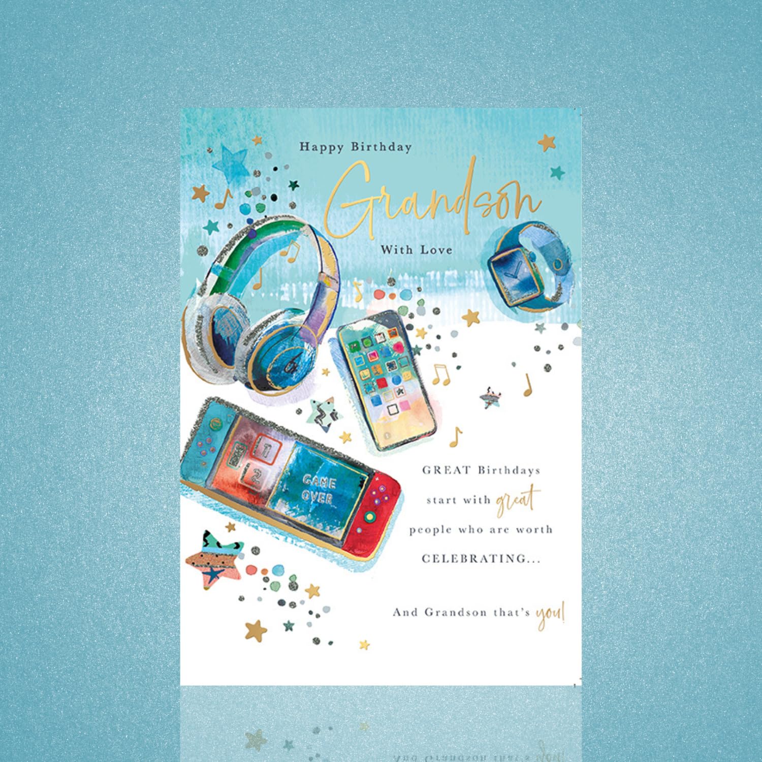 Words And Wishes Geburtstagskarte Für Enkel – Cooles Design Mit Handy & Kopfhörern, Inkl. Folienprägung