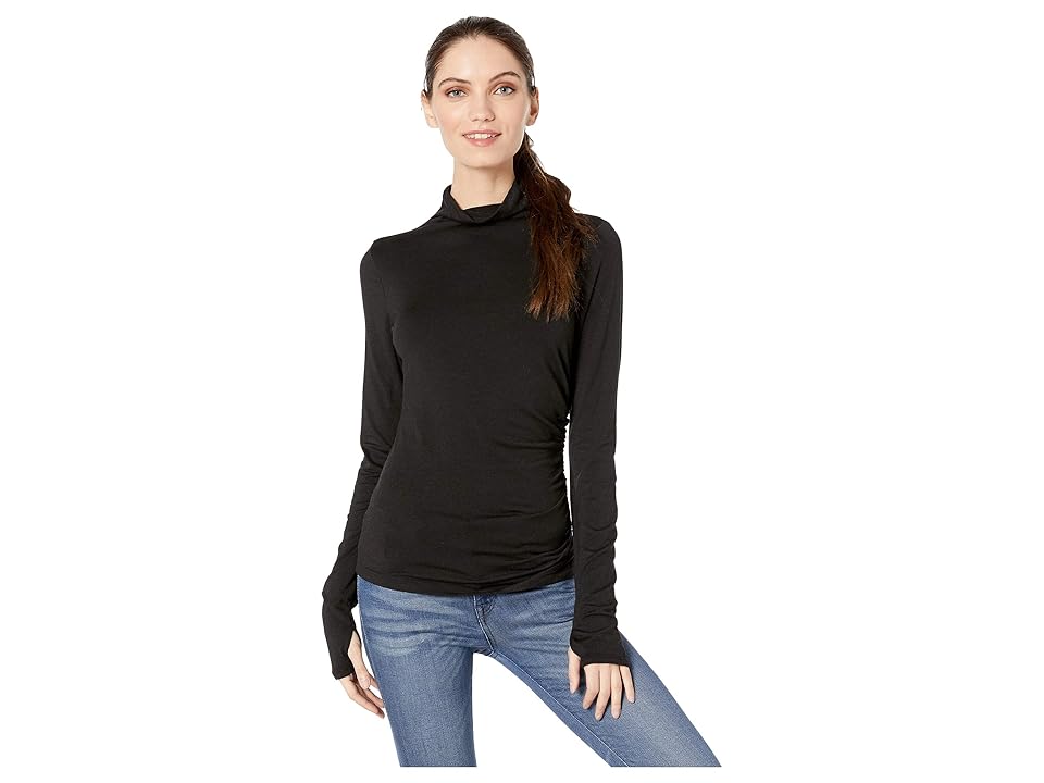 

Michael Stars Jules Jersey Long Sleeve Mock Neck Side Ruched Tee (Noir) Women's Long Sleeve Pullover, Black