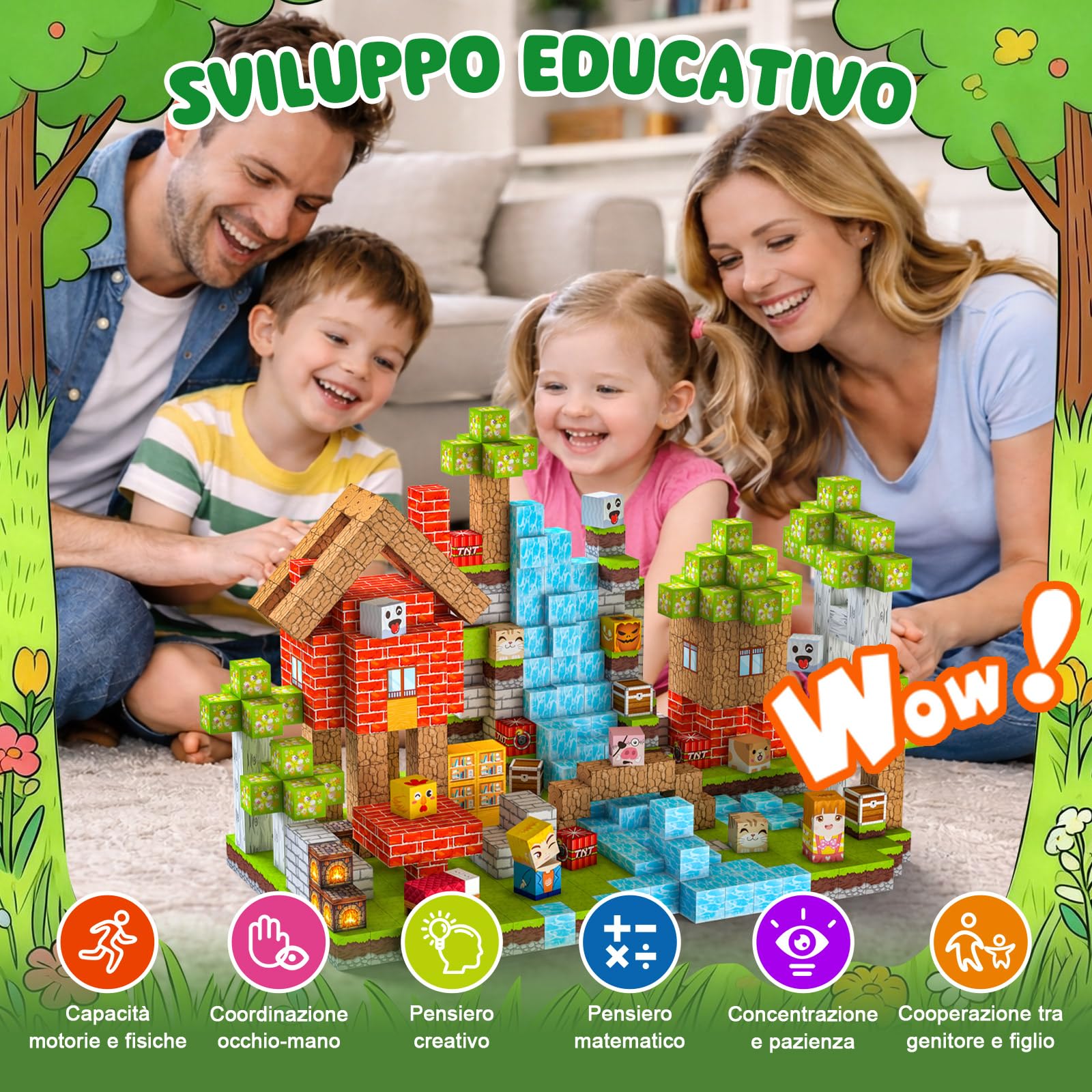 Costruzioni Magnetiche per Bambini 100 PCS 2CM 3+ Giochi Cubi Magnetici Blocchi Magnetic Building Blocks Giocattoli Montessori a Partire da 3 4 5 6 7 8 9 10 11 12 Anni Regali (La foresta)