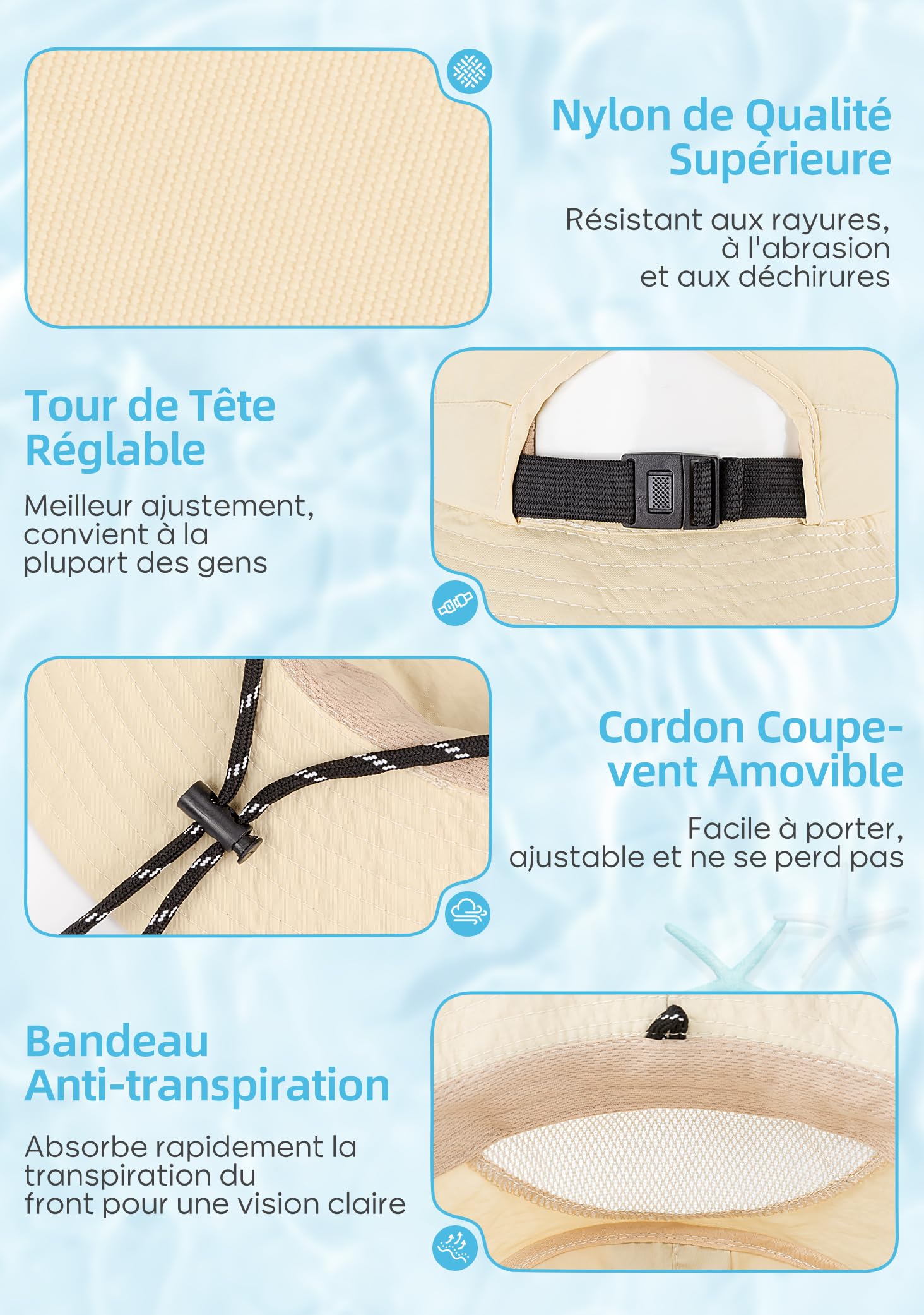 MELLIEX Chapeau Anti UV Homme Femme Large Bords Chapeau de Soleil Imperméable Respirant Pliable Boonie Hat pour Randonnée, Jardinage, Safari, Brouss - 4