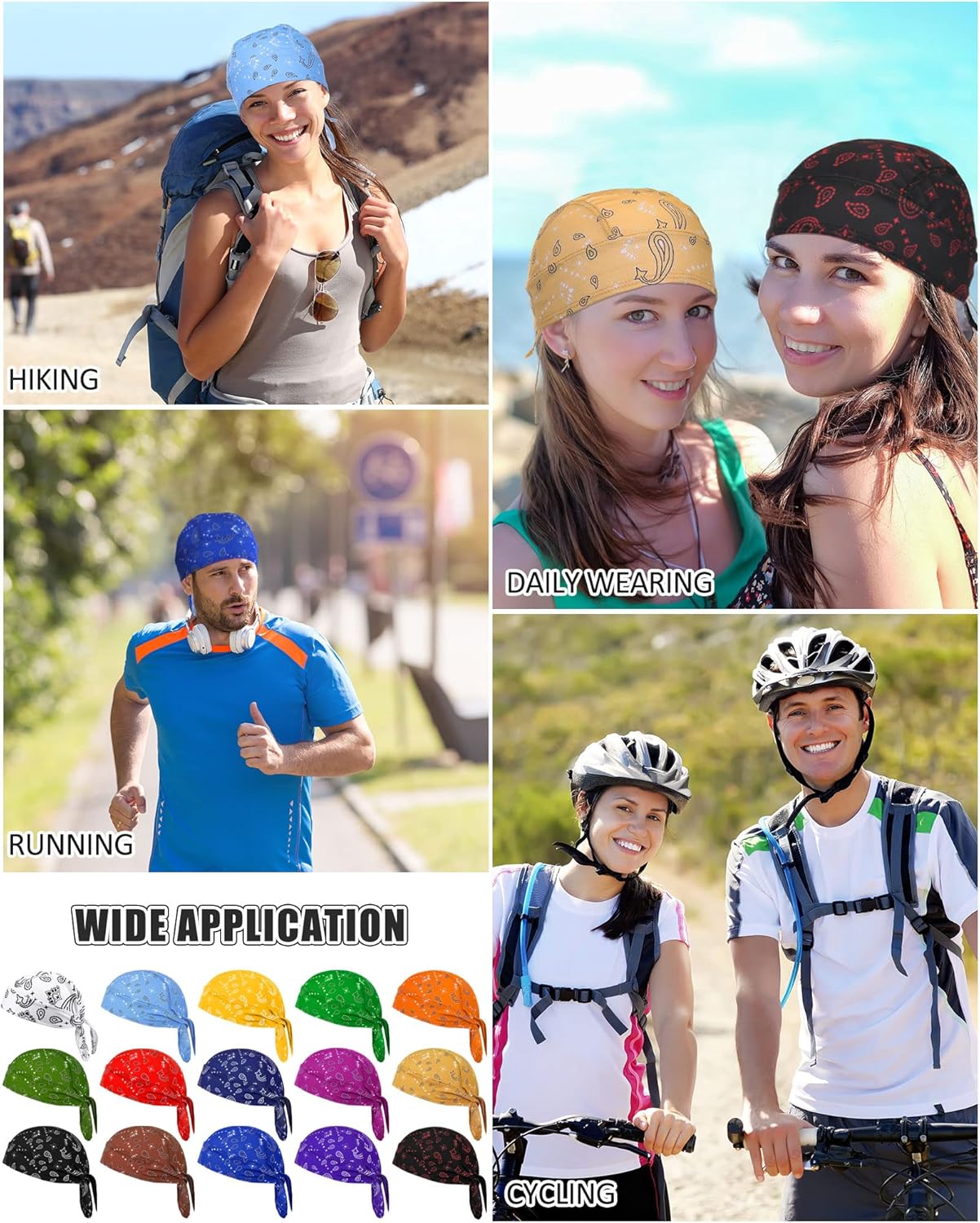 Foaincore 15 Pcs Do Rag Skull Cap Cooling Helmet Liner Sweat Wicking Head Wraps Bandana Beanie for Men Women