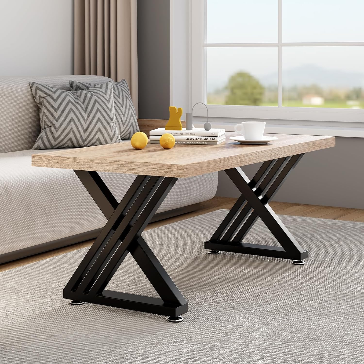 Metal Coffee Table Legs 18" H x 18" W Furniture Desk Bench Dining Table Base with Adjustable Feet Z Shape Set of 2 Black