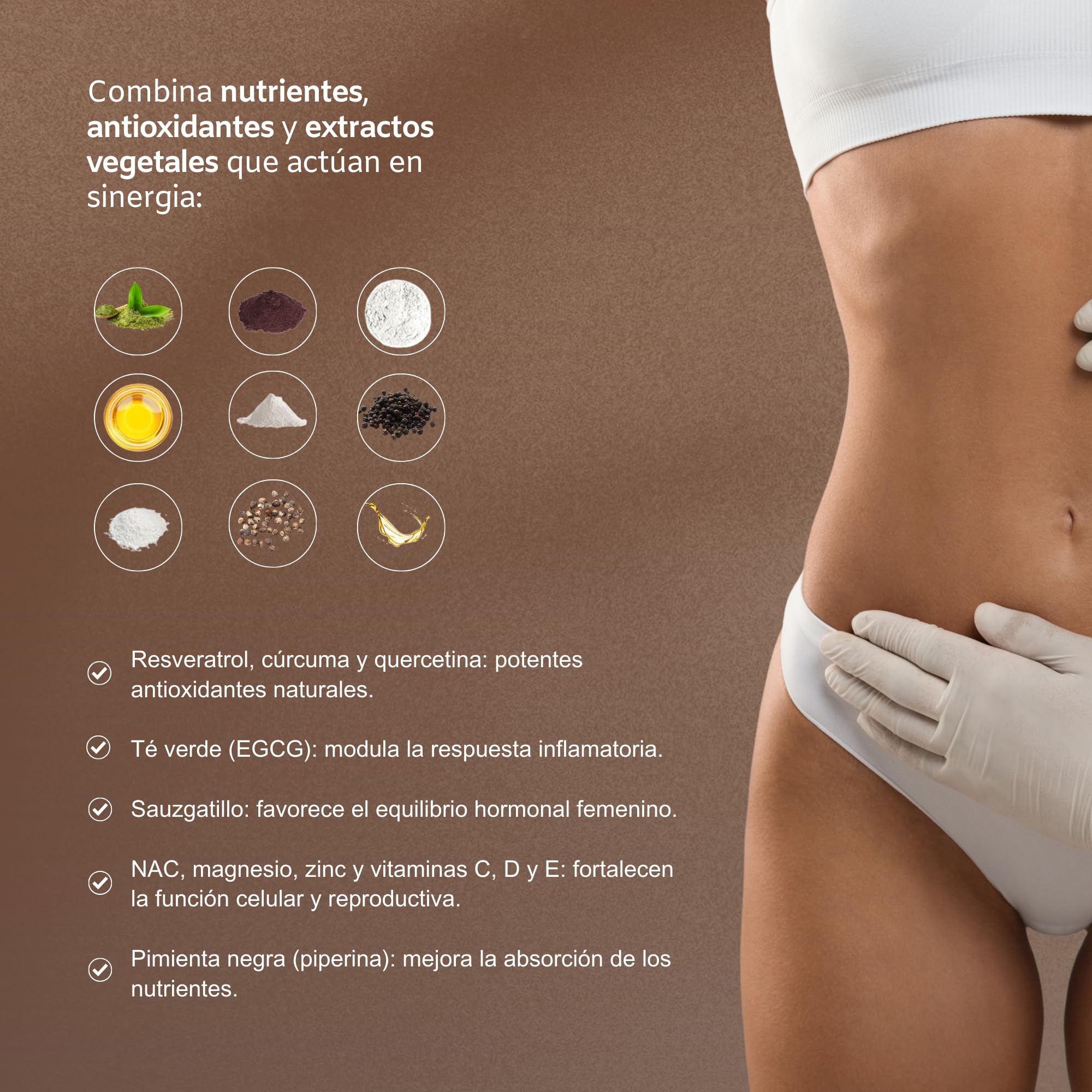 Excellence Endo - Suplemento Natural para Endometriosis - Apoyo Antioxidante y Hormonal con Resveratrol, Cúrcuma, Quercetina, Té verde, Sauzgatillo, NAC y Magnesio | EXCELLENCE FERTILITY