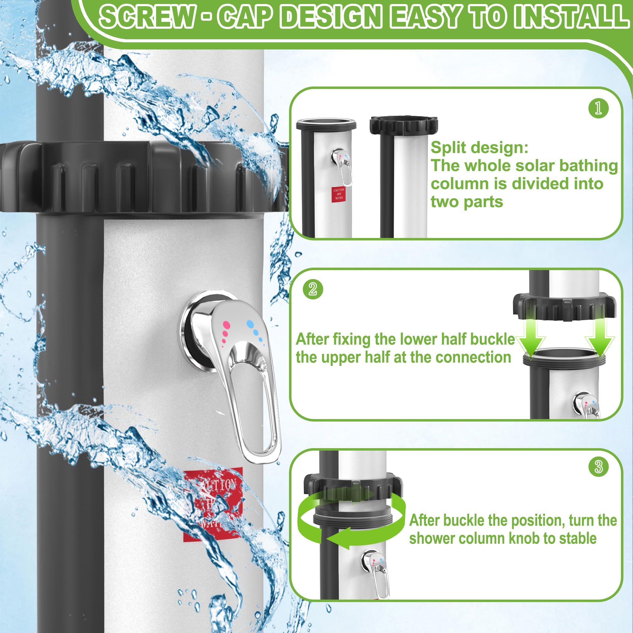 LZQ Solardusche 40 Liter Solar Gartendusche Pooldusche, Outdoordusche mit Regenduschkopf und Wasserhahn