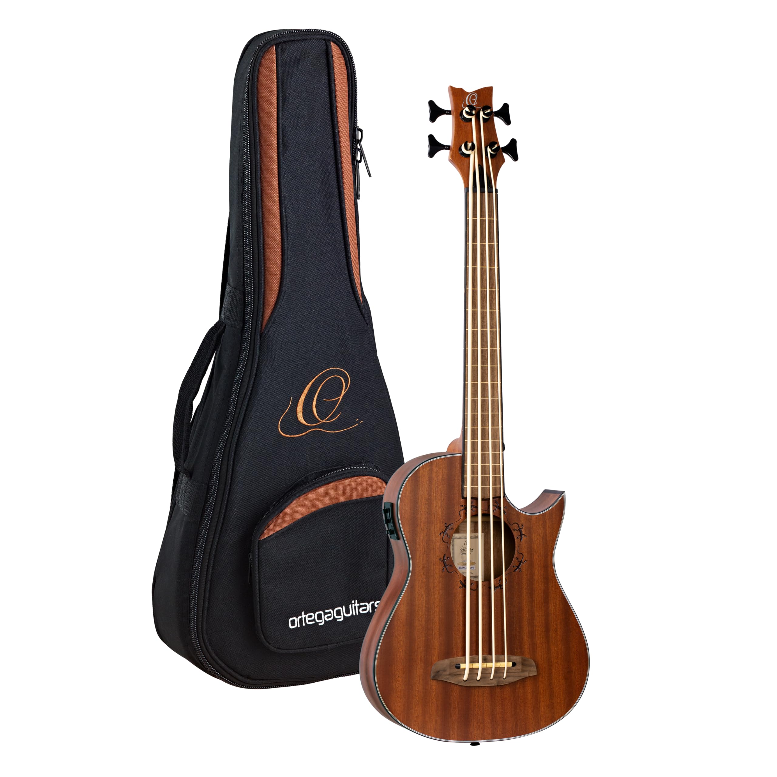 Ortega Lizard Series LIZZY-PRO Fretless Long-Scale Bass Ukulele with Gig Bag