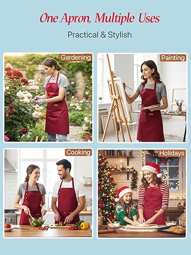 Miniatura 6 de Delantal de trabajo de cocina, resistente al agua, ajustable, grande, unisex, con 3 bolsillos, versátil para mujeres y hombres