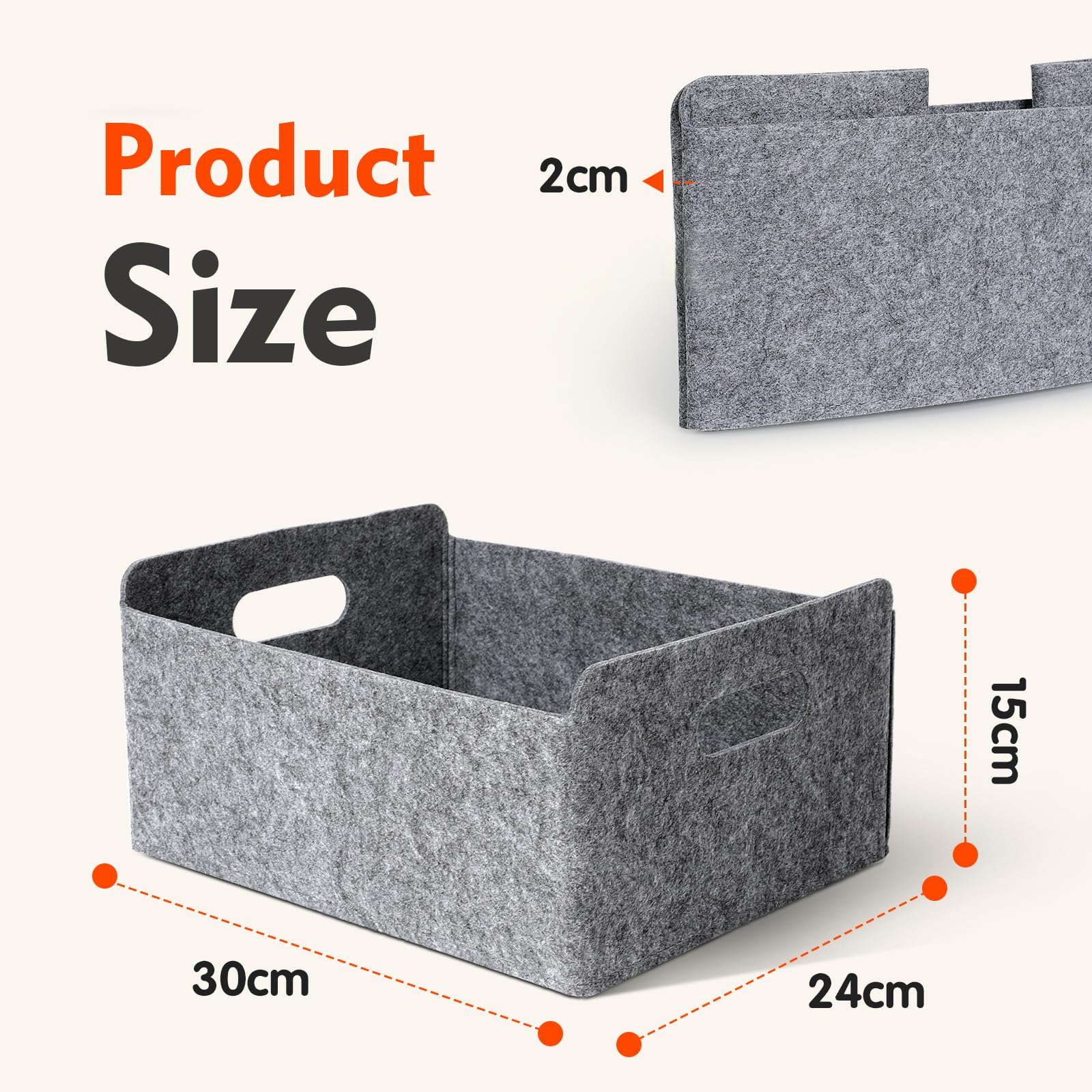 Cesto Portaoggetti In Feltro Nero 37x27x23 Cm - Organizer Pieghevole Per Casa Con Manici - Foto 2