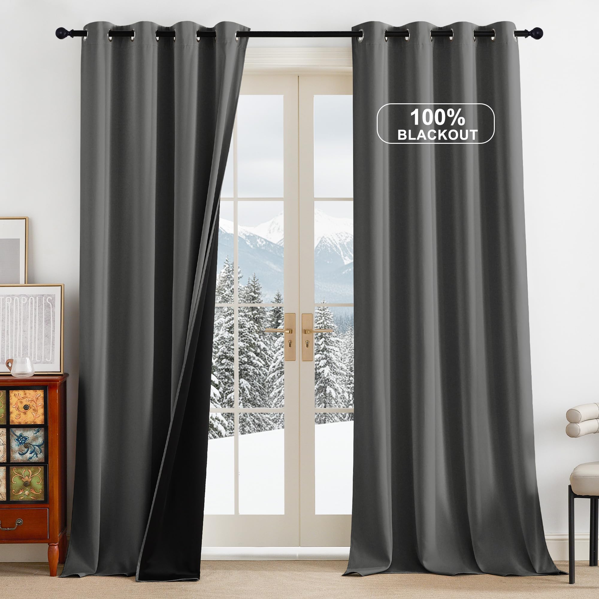 PONY DANCE Cortinas Gris Opacas Salon Modernas 2 Piezas, Curtains Blackout Termicas Aislantes el Calor para Dormitorio Matrimonio con Ojales,140x245cm Global Recycled Standard OEKO-TEX STANDARD 100 Global Recycled Standard Global Recycled Standard