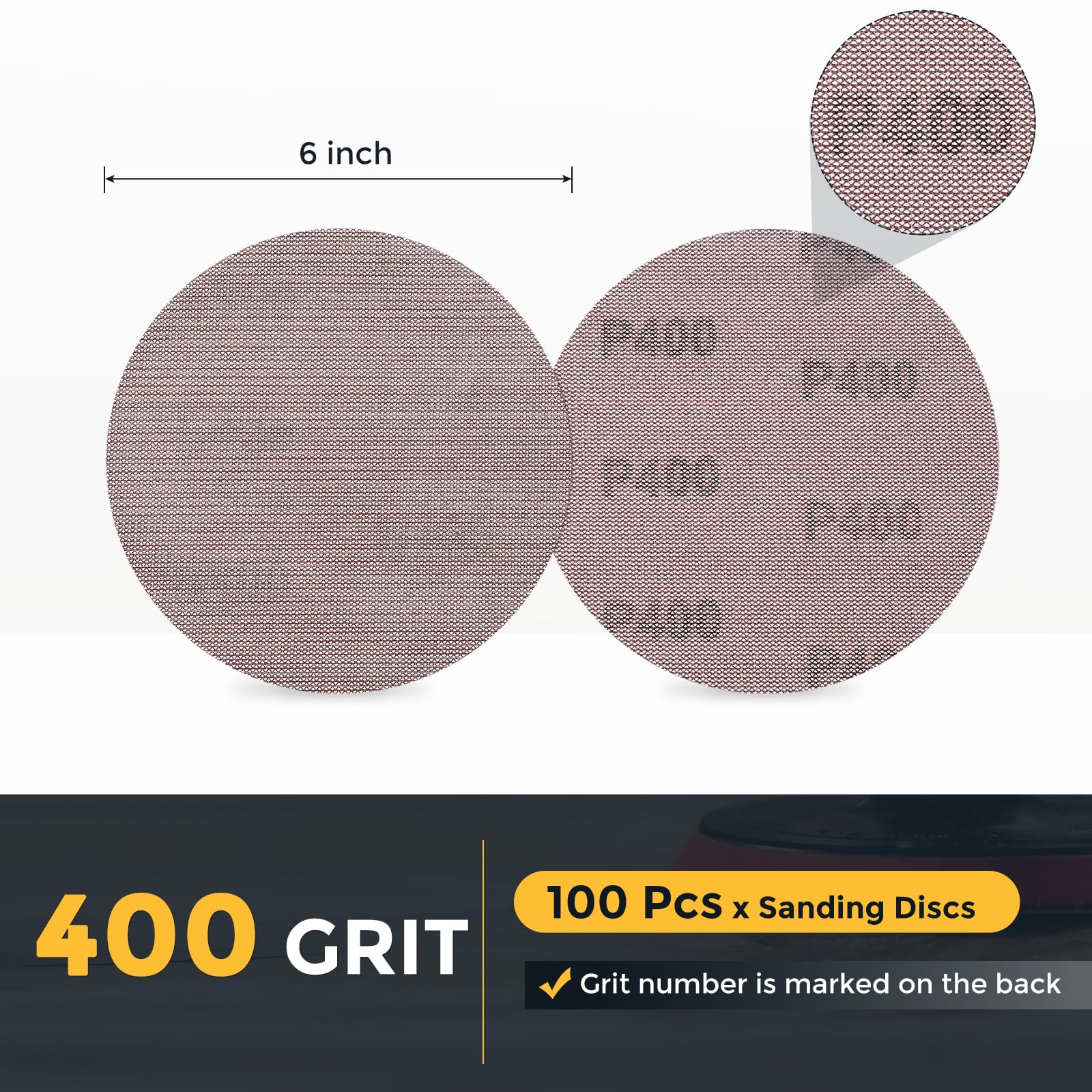 QUARKZMAN 150mm Disque de Ponçage à Mailles, 100pcs Papier de Verre 400 Grain Sans Poussière pour Plâtre de Finition, Sol