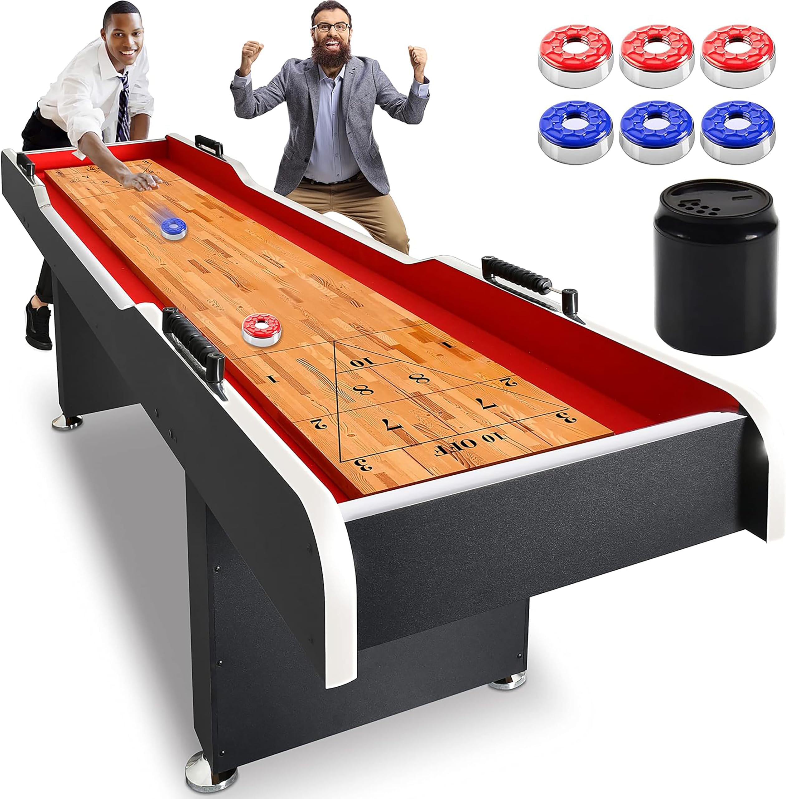 SereneLife Shuffleboard Table, 3m Poly Coated Surface, with Accessories, Abacus Style Scoring, Fast Puck Action Play, Indoor and Outdoor Portable Arcade Shuffle Board Game Table for Kids and Adults