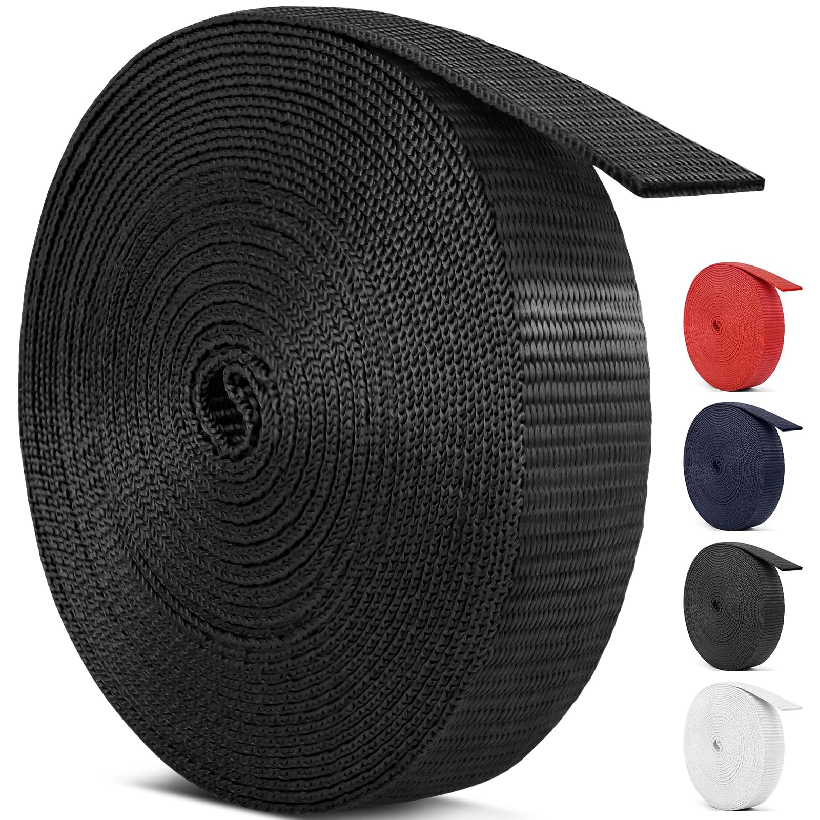 Aystkniet Webbing, 25mm Polypropylene Webbing Strap, Black, 46M