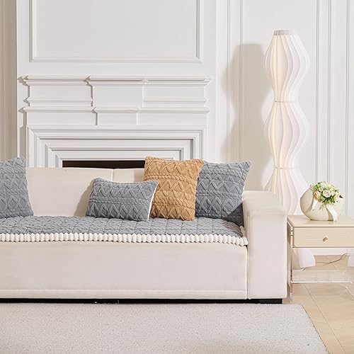 Miniatura 7 de Funda de sofá lavable para perros, funda mullida para sofá de 3 cojines, protector de muebles de felpa suave con respaldo antideslizante (gris