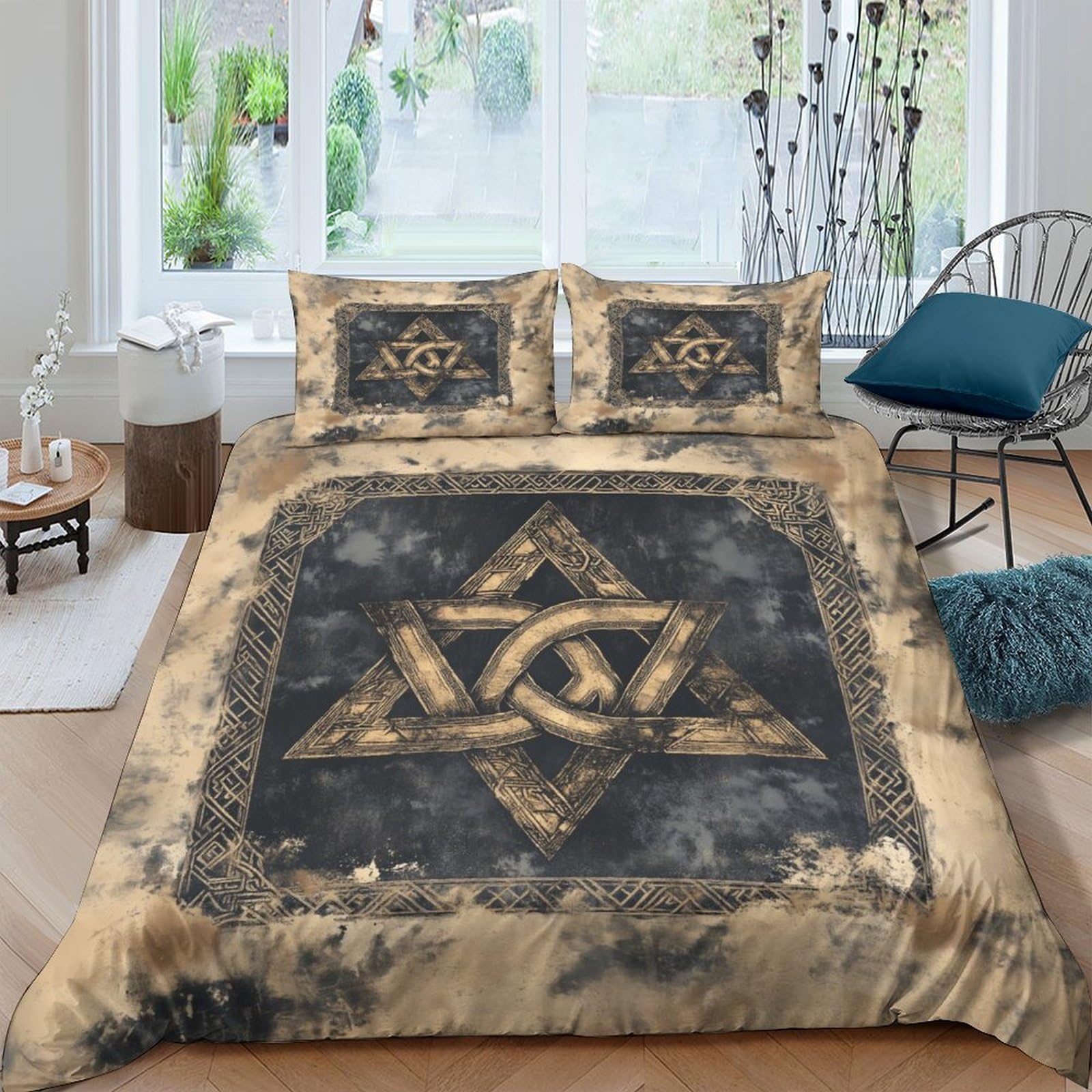 Ctjqhvkz Style-6 3D Printed Mystic Symbol Fitted Sheet Microfiber Soft Geometric Art Mattress Cover For Bedroom Guestroom Decoration Single（135X200cm）