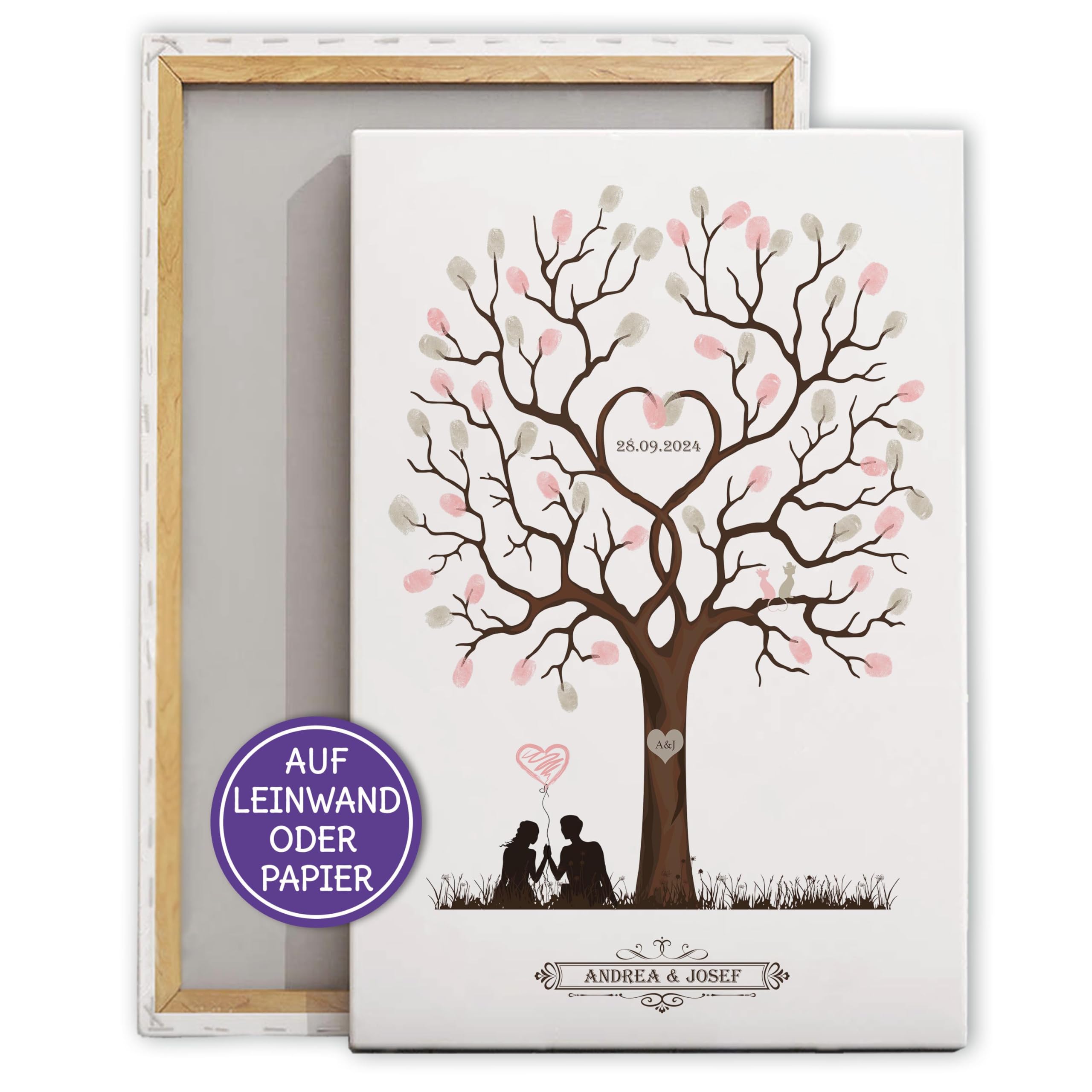 FEENSTAUB Hochzeitsbaum personalisiert, Gästebuch Alternative Hochzeit, Fingerabdruck Hochzeit, Wedding Tree, Leinwand Gästebuch, Hochzeitsbaum Fingerabdruck, Baum auf Leinwand oder Papier