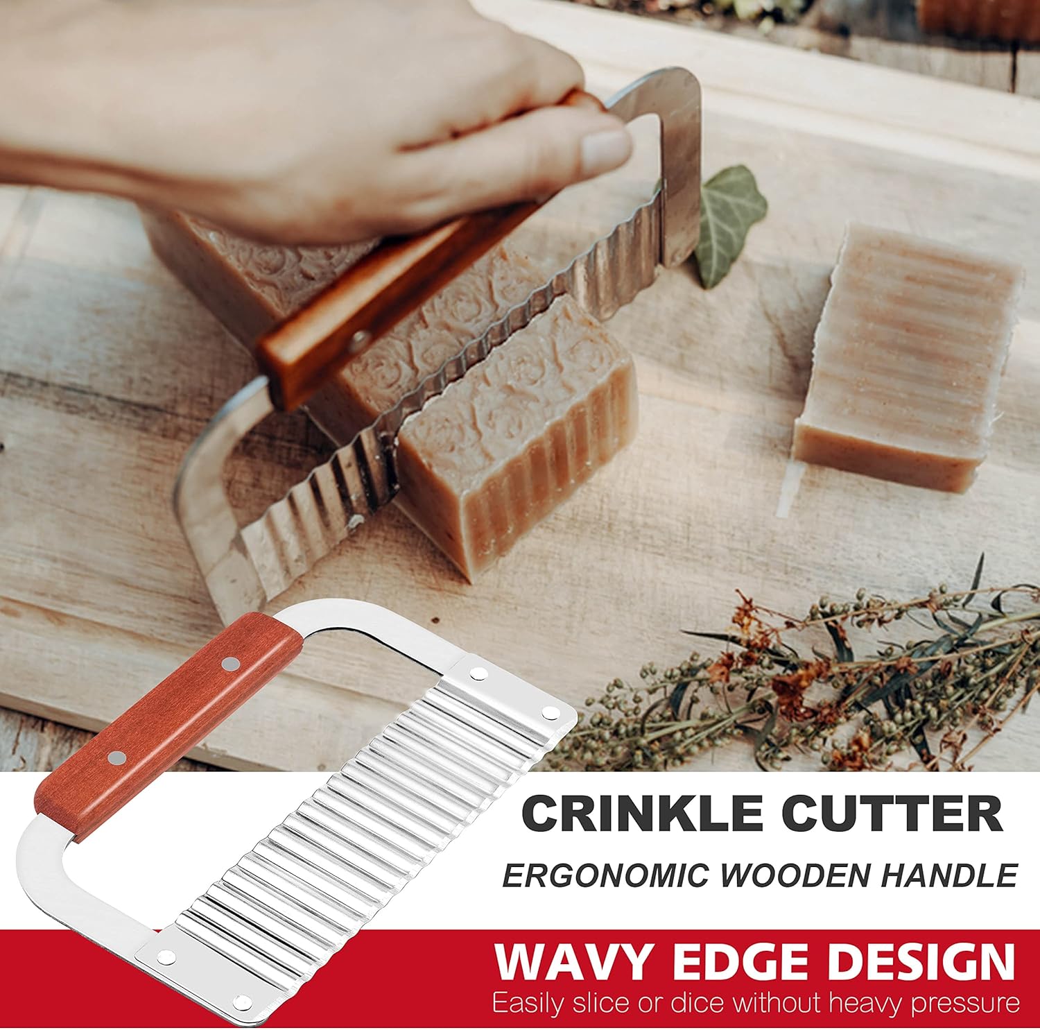 Lerykin 2 pcs Rectangular Soap Molds Kit with Cutters - 42oz Flexible Silicone Loaf Soap Mold with Wooden Box, Stainless Steel Wavy & Straight Scraper for Homemade Craft Soap Making Supplies