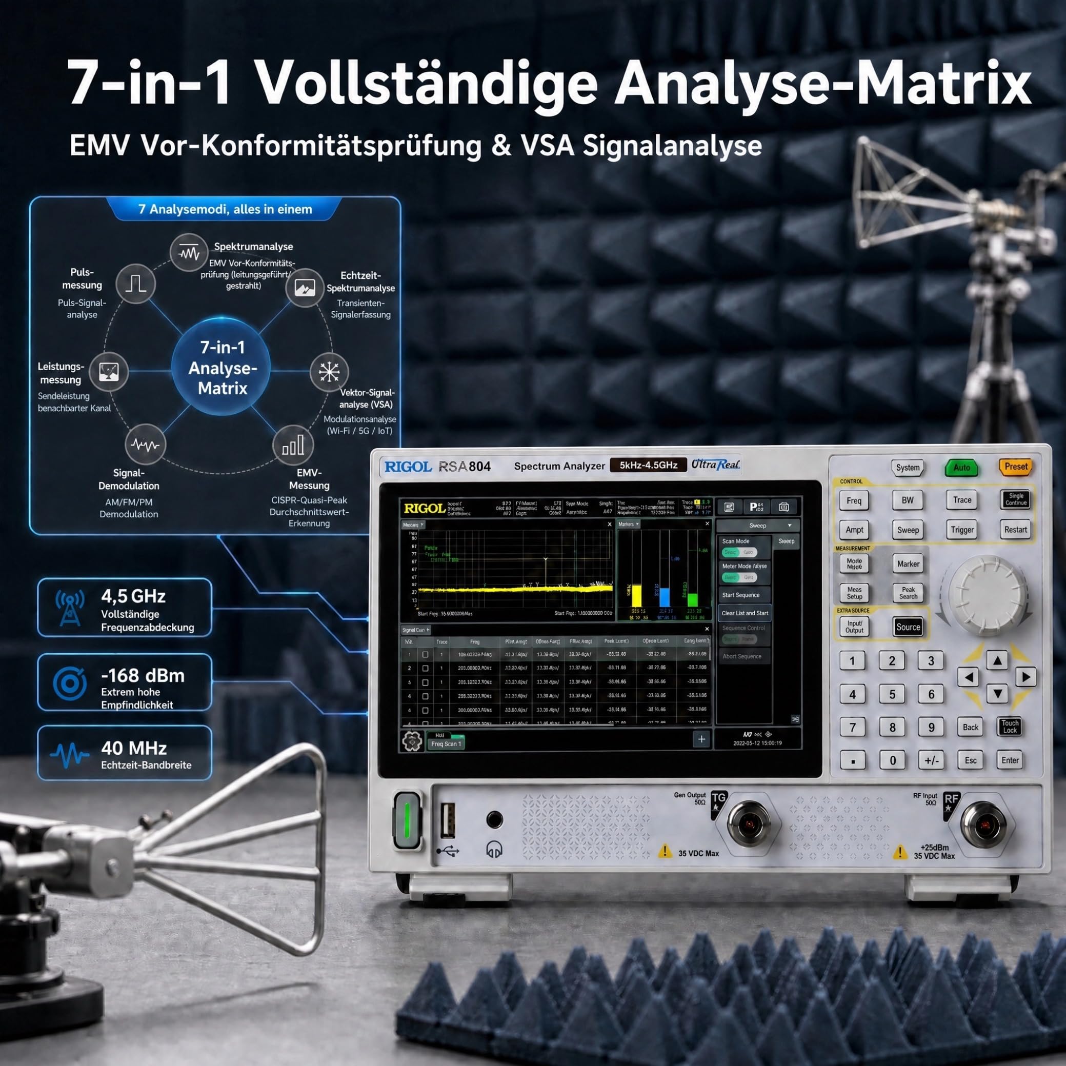 RIGOL RSA804 Echtzeit-Spektrumanalysator, 4,5GHz EMV-Signalanalysator