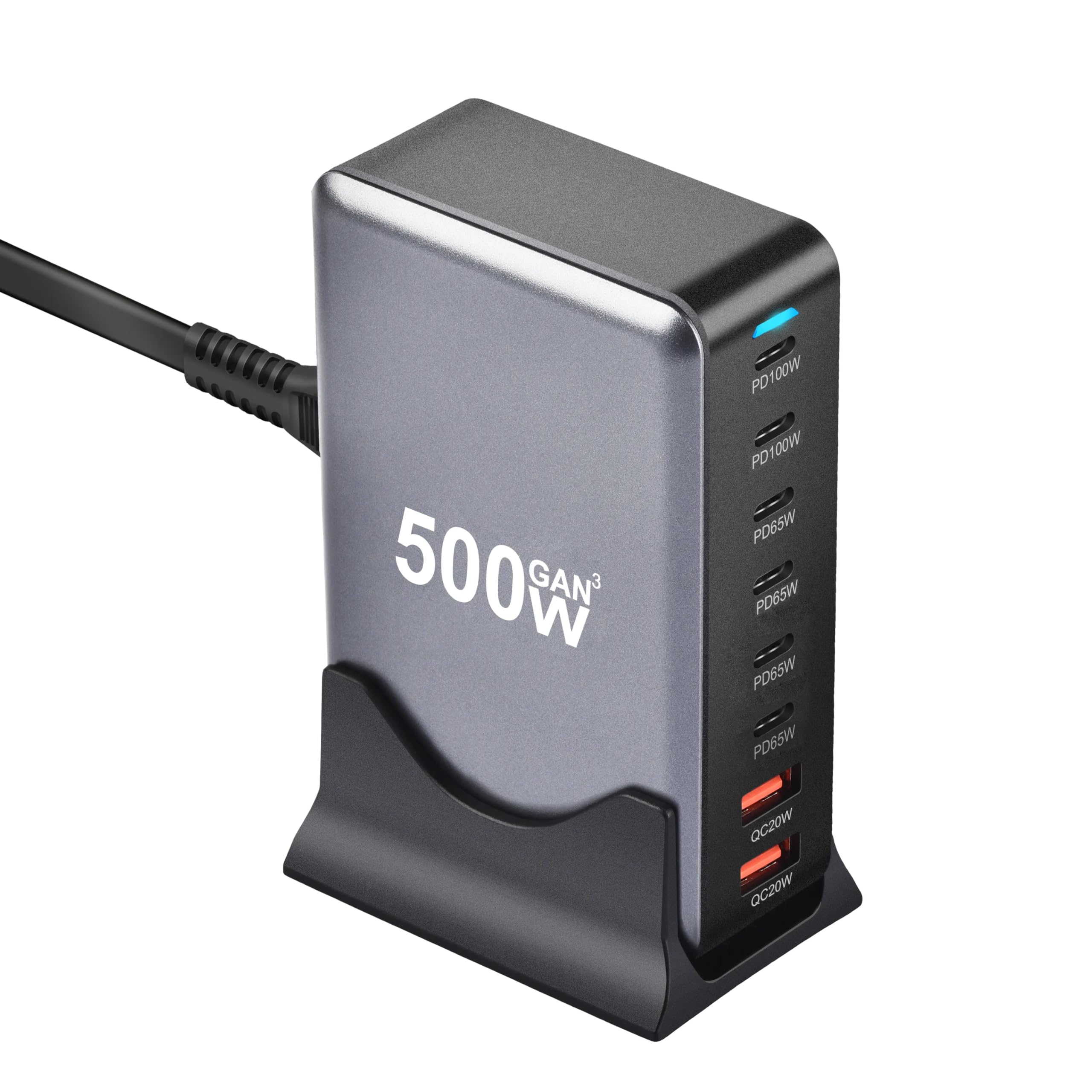 Chargeur Secteur 500W Multiprise HUB GaN3 - Station de Charge 8 Ports USB (6 USB-C 100W & 65W + 2 USB-A 20W) - Charge Rapide Universelle pour Téléphone, Ordinateur Portable, Tablette - Câble EU 1,5m