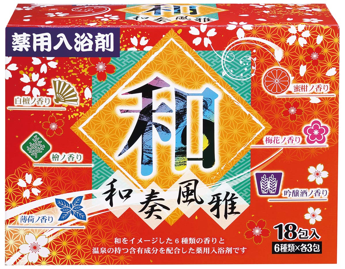 扶桑化学 和奏風雅 薬用入浴剤 バスソルト (6種類/18包入) 和風 入浴剤 (詰め合わせ/アソートセット) 白檀 ヒノキ 柑橘 日本製 約幅8.5×奥行0.5×高さ11cm(1包あたり) アソート 1個