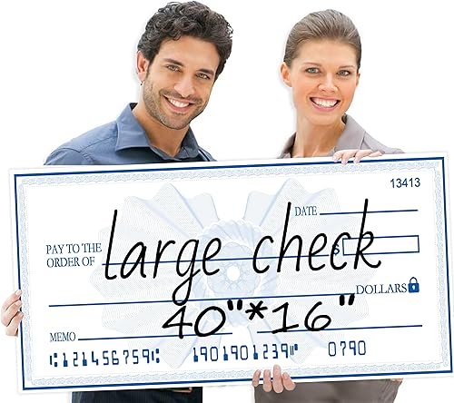 Miniatura 9 de SAYANG Cheque gigante reutilizable  30 x 16 pulgadas cheque falso gigante para donaciones de dotación, gran tamaño en blanco de cartón a cuadros