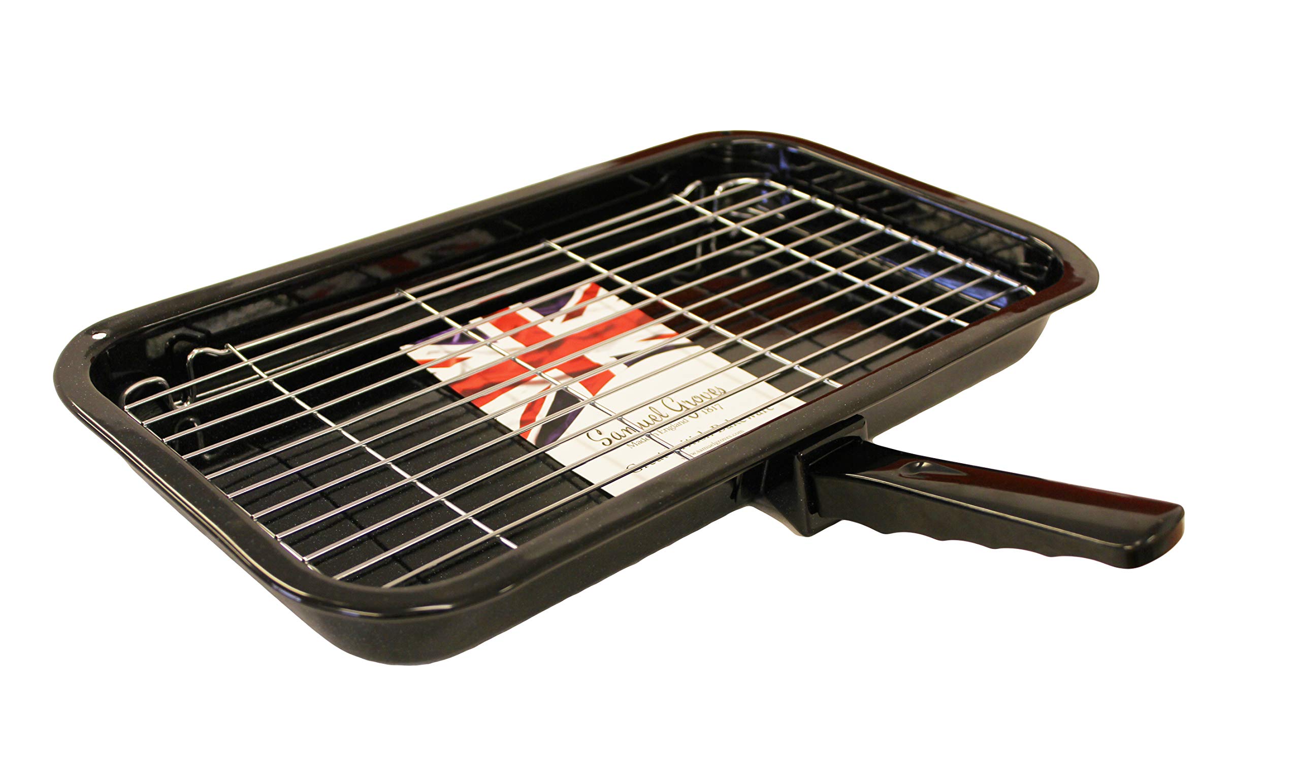Samuel GrovesVitreous Enamel 41cm, Universal Large Grill Pan & Handle, Wire Rack Made in England by Chabrias LTD