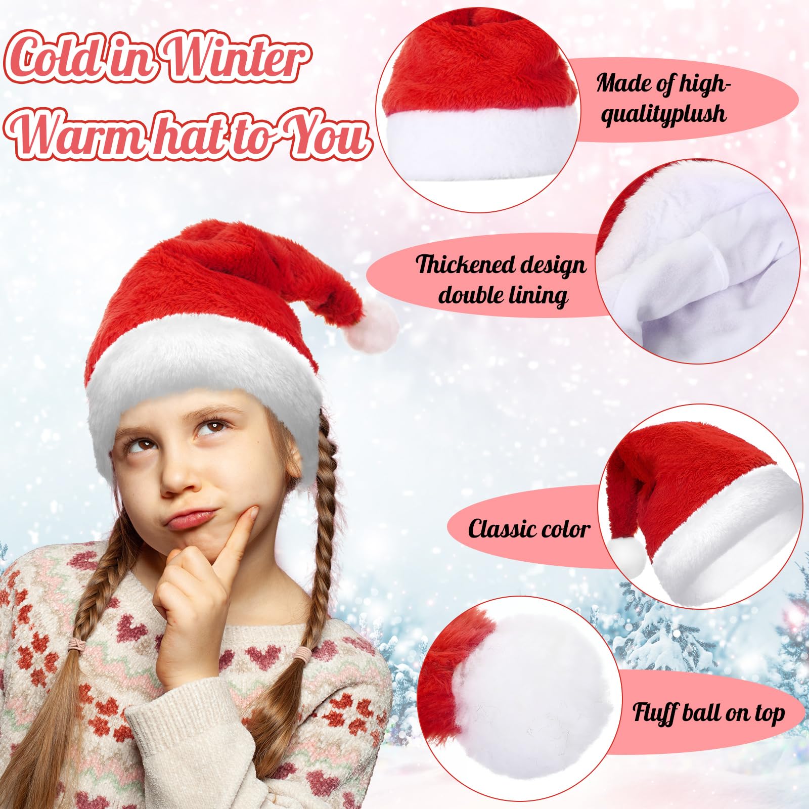 Suhine 10 sombreros de Papá Noel, sombrero de Navidad, gorro de Papá Noel con forro cómodo y ala de felpa para adultos