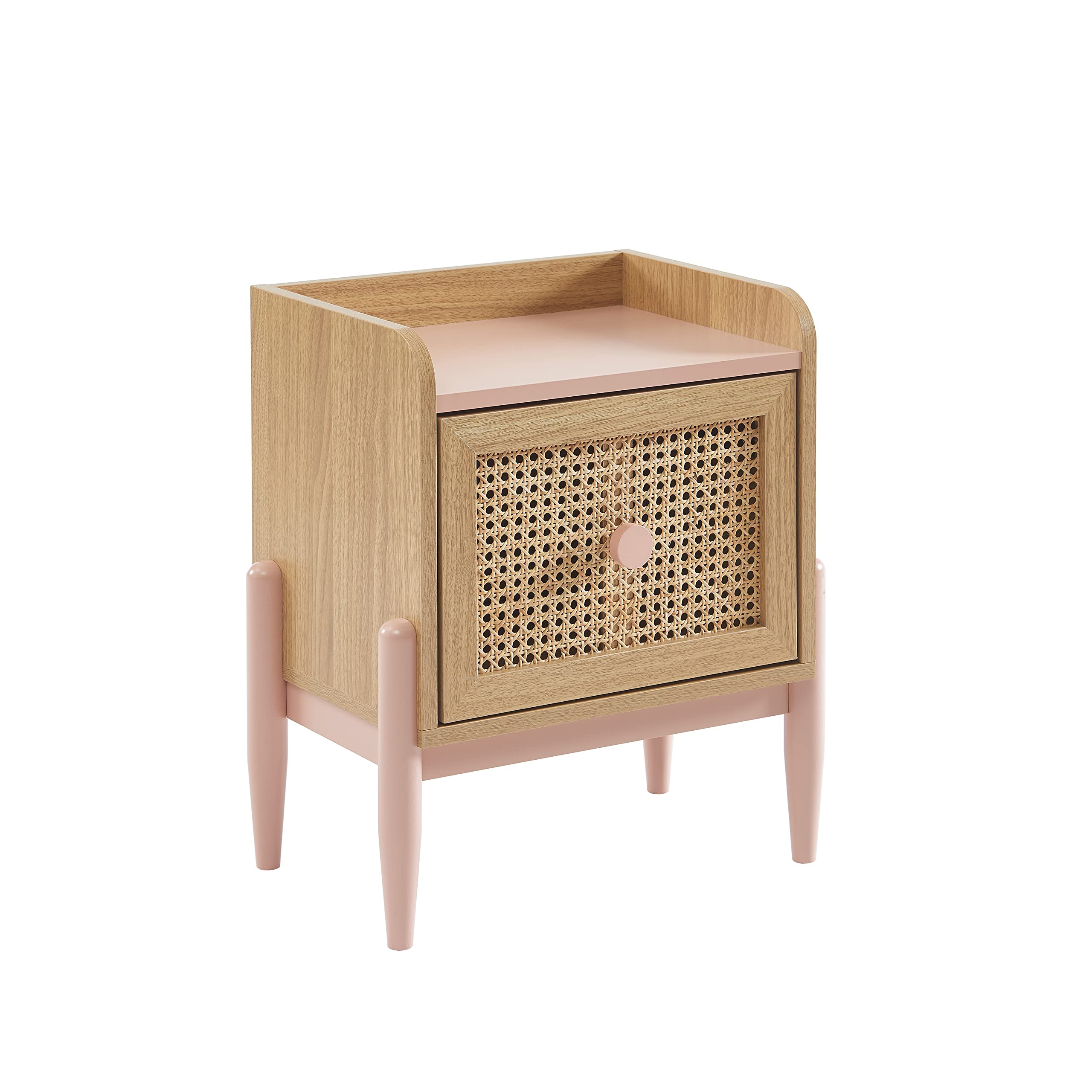 BAÏTA PABLO bedside table pink and rattan wicker 40cm