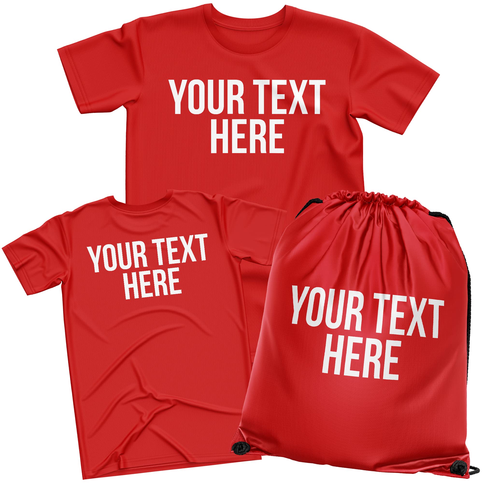 Personalised PE Kit Set, Kids PE T Shirt & FREE Matching Drawstring Bag Pack, Custom Back to School Gifts for Boys and Girls, Matching Physical Education Uniform, 6 Colours, 7-8 Years, Red