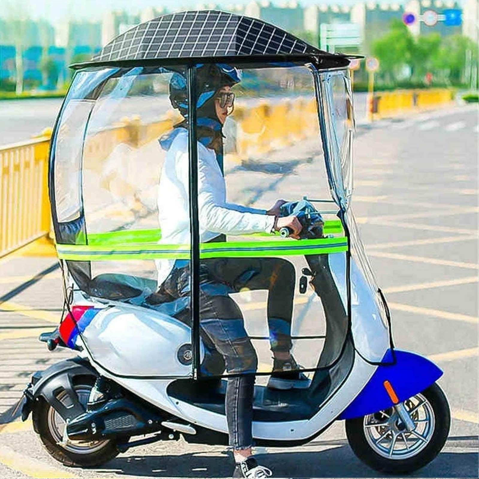 Copertura parasole universale per moto elettrica, copertura antipioggia per moto, copertura antipioggia pieghevole per bici da ciclismo, ombrellone per tettuccio per auto con batteria impermeabile (Ne