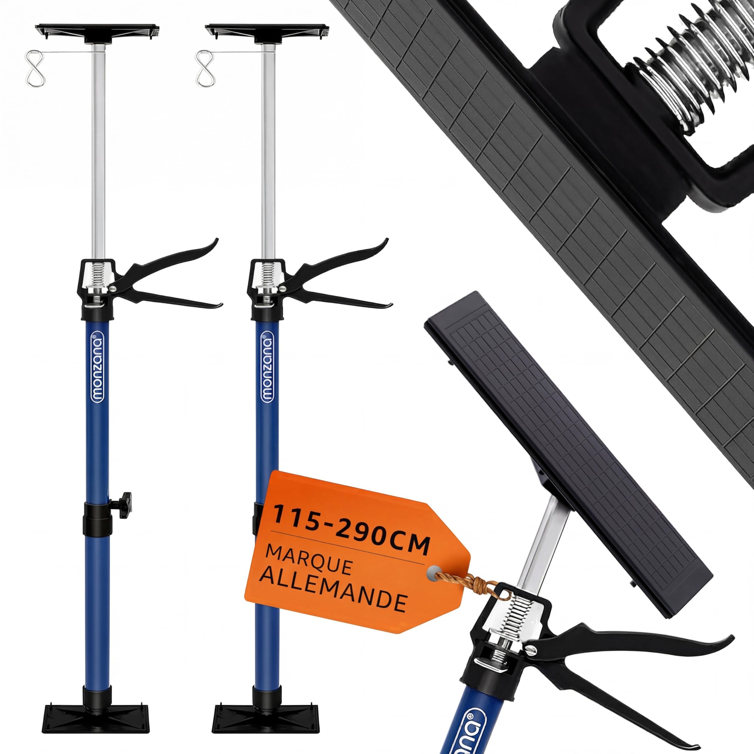 MONZANA® Set de 2 étai de porte/​soutien acier réglable en hauteur 115-​290cm max. 30kg bricolage atelier maison garage étai soutien télescopique