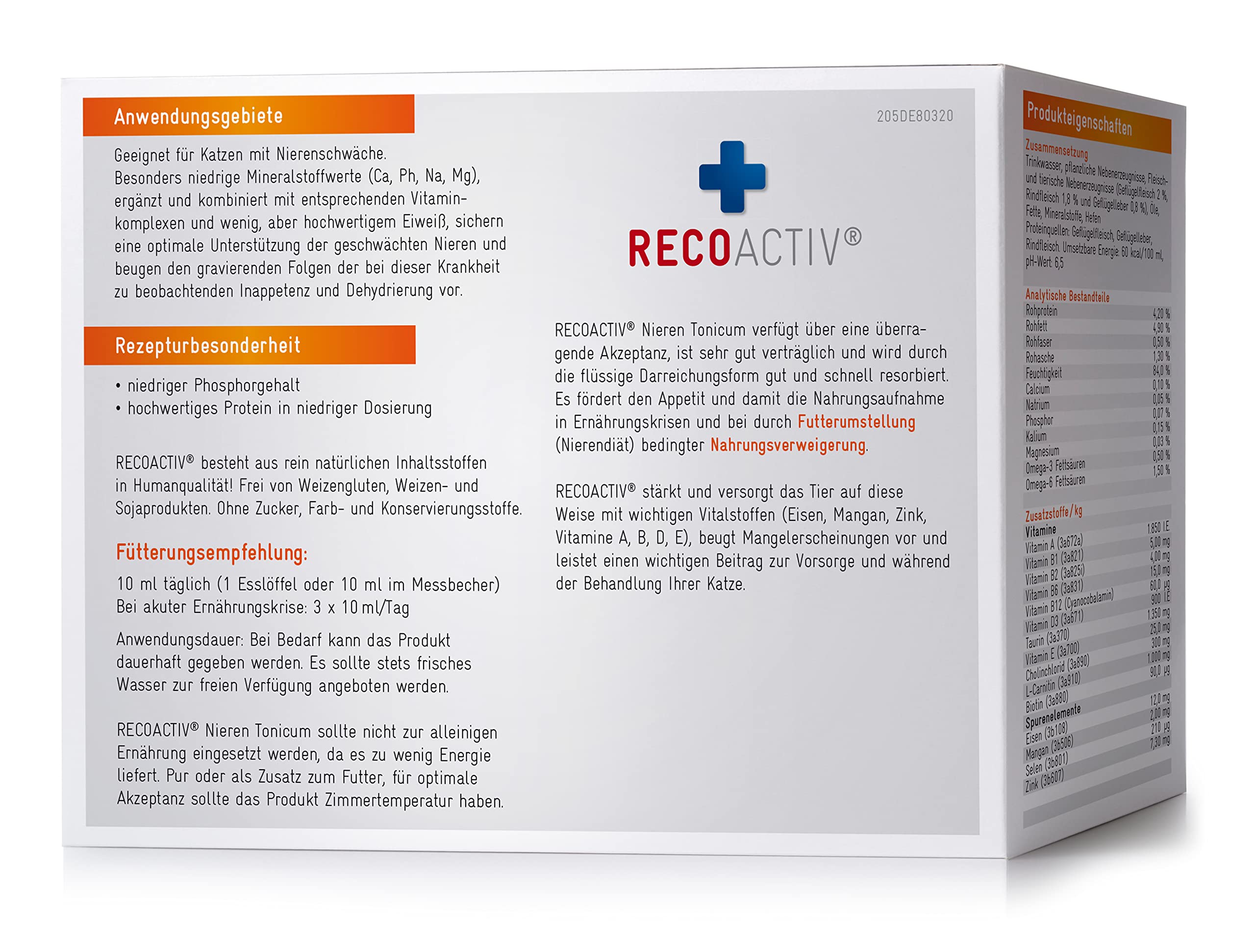 RECOACTIV Nieren Tonicum Katze – sehr schmackhaft, wenig Phosphor, hochverdauliche Proteine in Lebensmittelqualität. Entlastung der Nierenfunktion, regt Appetit an, ideal für Senioren, flüssig 3x90 ml