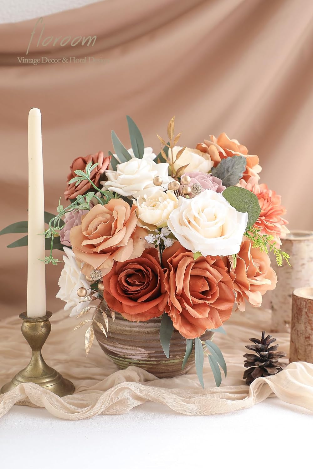 Floroom Terracotta Artificial Flowers Burnt Orange Fake Roses Peonies Dahlia Greenery Combo Box Set for DIY Wedding Bouquets Bridal Shower Centerpieces Floral Arrangements Party Tables Home Decoration - Image 4
