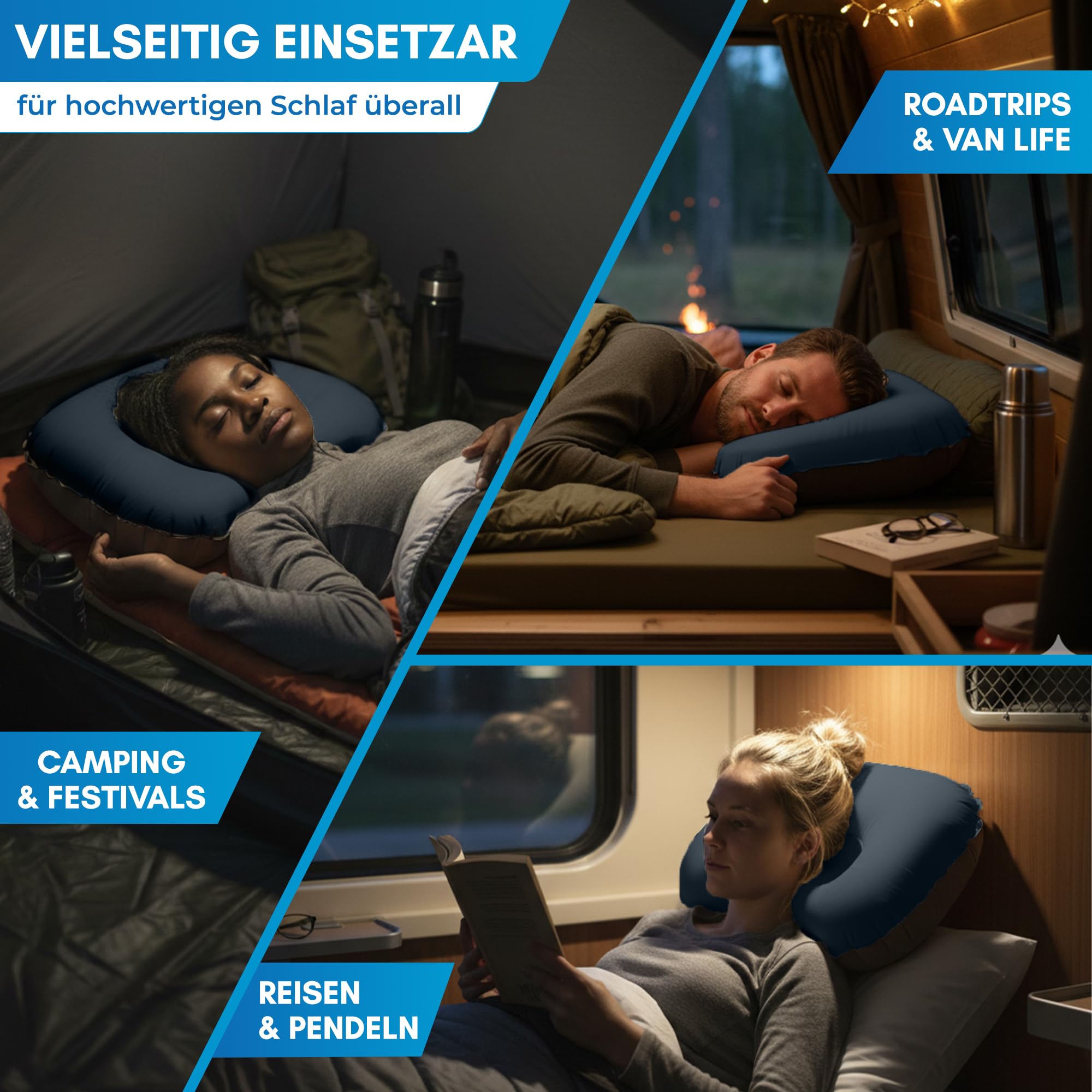 NORDMUT® Campingkissen aufblasbar [SoftSleep+] Komfortables Kissen Ultraleicht mit kleinem Packmaß – Reisekissen aufblasbar inkl. waschbarem Kissenbezug (Schwarz)
