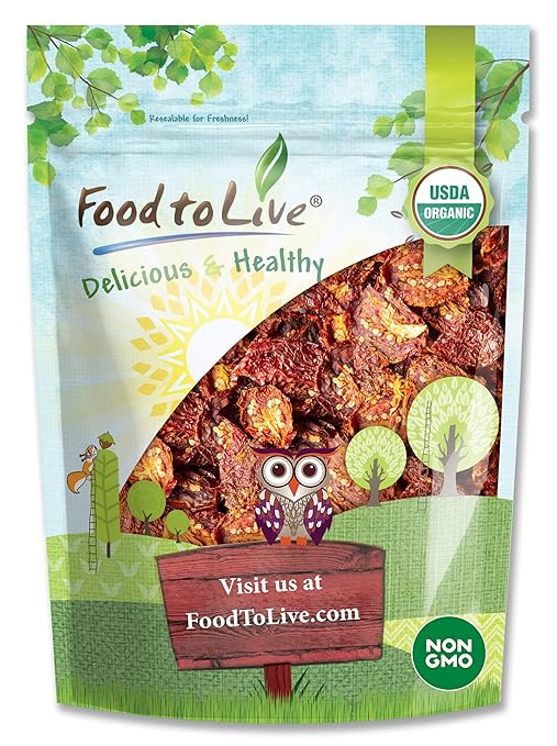 Food to Live Organic Sun-Dried Tomatoes with Sea Salt, 8 Ounces Salted, Non-GMO, Kosher, Vegan, Unsulfured, Bulk