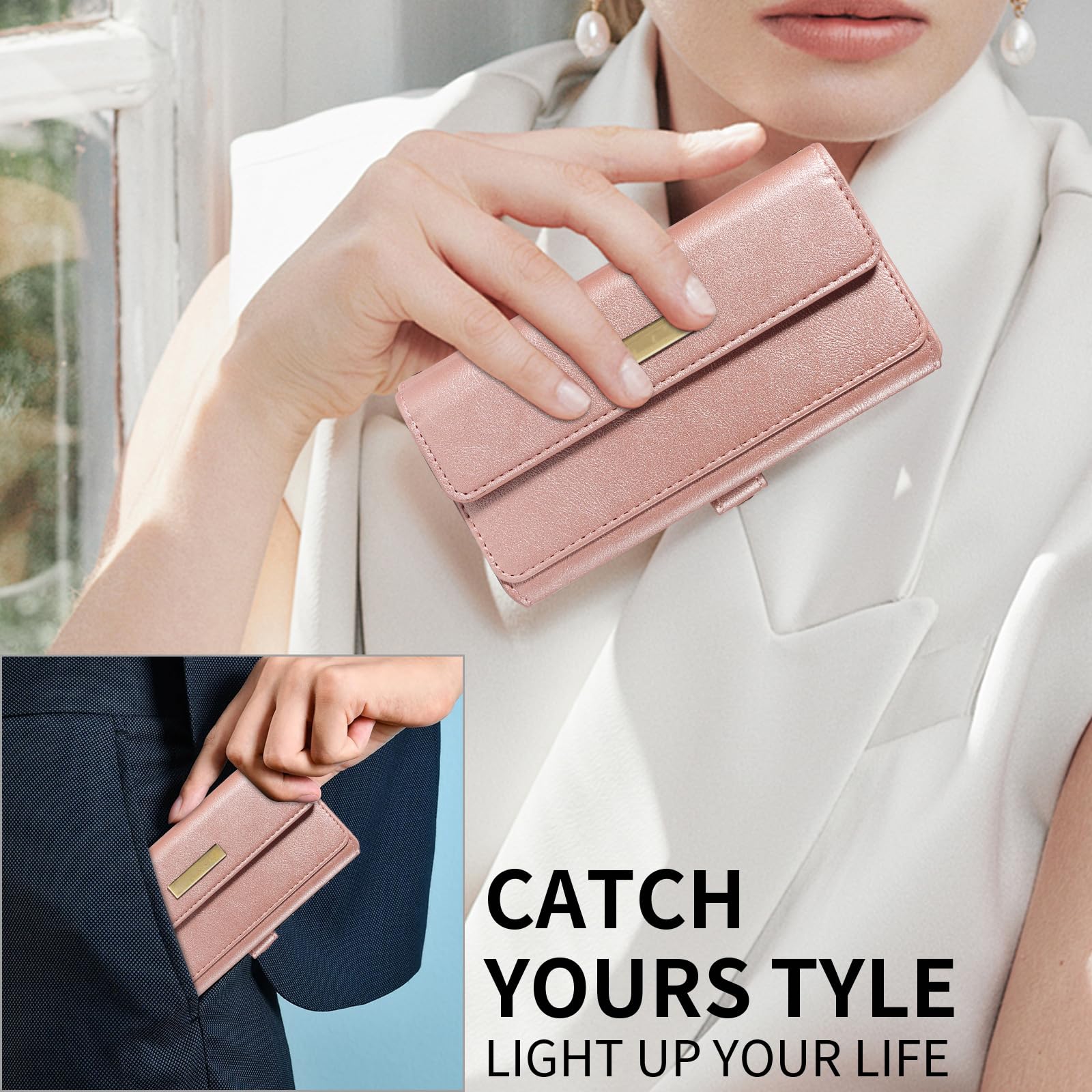 Etui z klapką do iPhone 17 Pro Max/17 Pro/17 Air/17, stylowe skórzane etui crossbody z dużą przestrzenią z przegródkami na karty, podpórka, kolor fioletowy, 17 Air