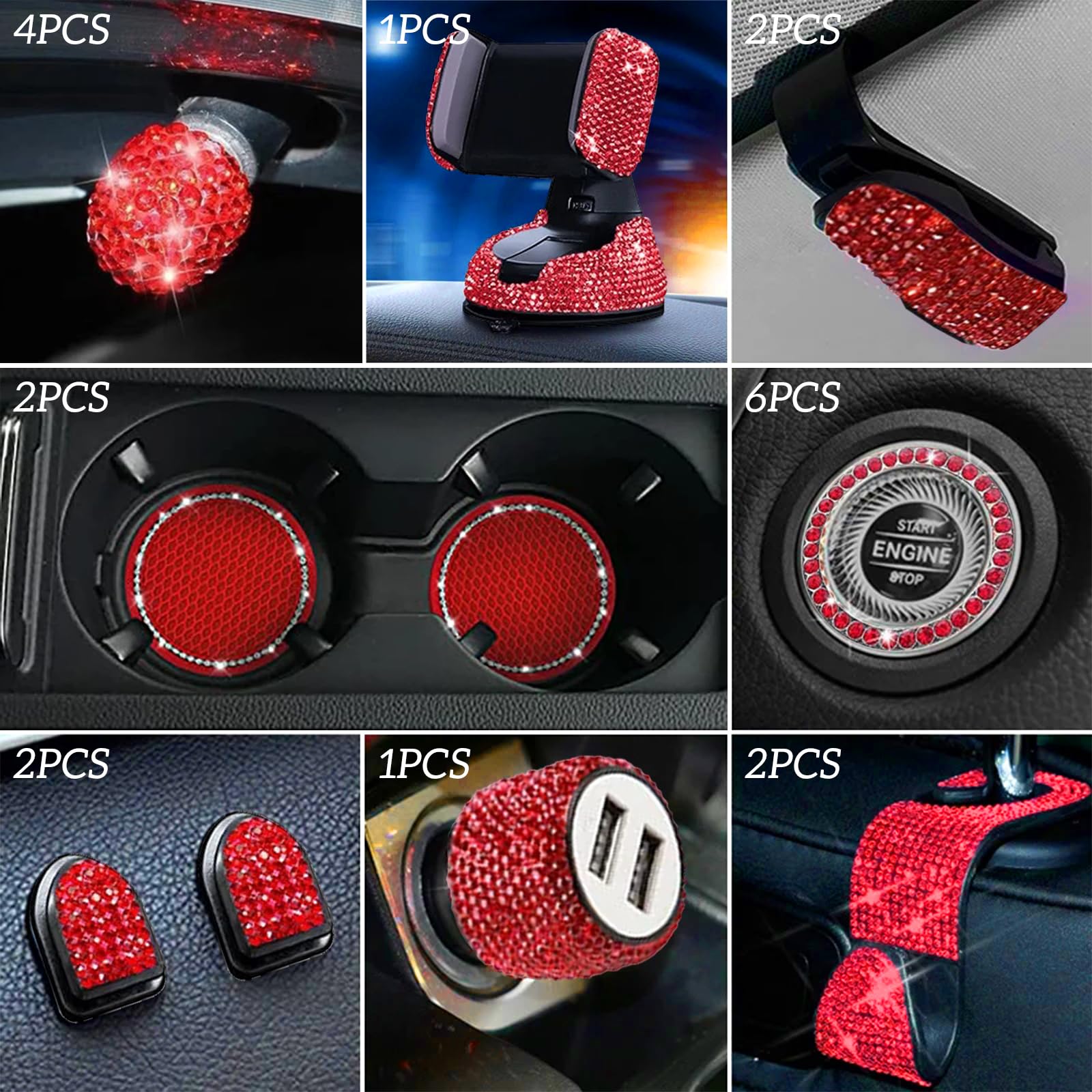 Ensemble Daccessoires De Voiture Bling Pour Femmes, 27 Pièces, Housse De Volant, Cadre De Plaque Dimmatriculation