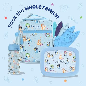 Bentgo + BLUEY Kids Leak-Proof, 5-Compartment Bento-Style Kids Lunch Box | Ideal Portion Sizes for Ages 3-7, Durable, Drop-Proof, Dishwasher Safe, PFAS & BPA-Free Materials (Bluey & Bingo Play Day)