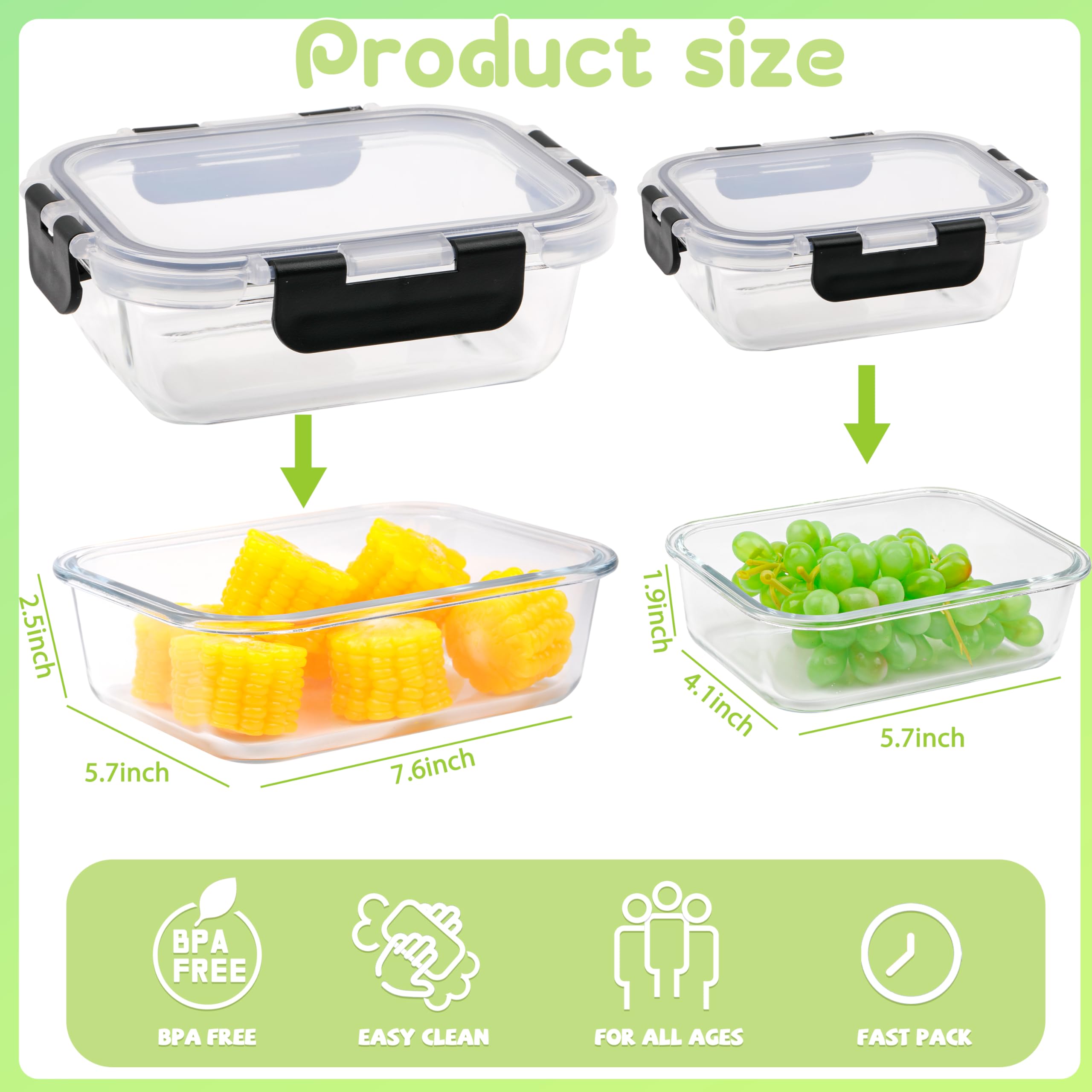 Confezione da 10 contenitori in vetro per alimenti, contenitori in vetro per la preparazione dei pasti per il pranzo, possono essere utilizzati in microonde, forno, congelatore e lavastoviglie,