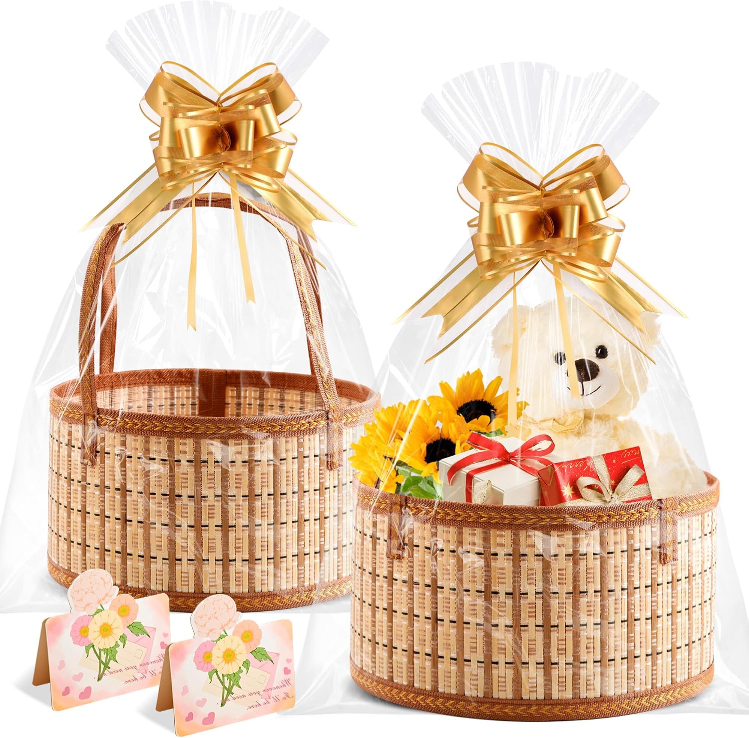 Orchidleaf 2 Set Round Woven Bamboo Gift Baskets for Parties Weddings Anniversaries Christmas